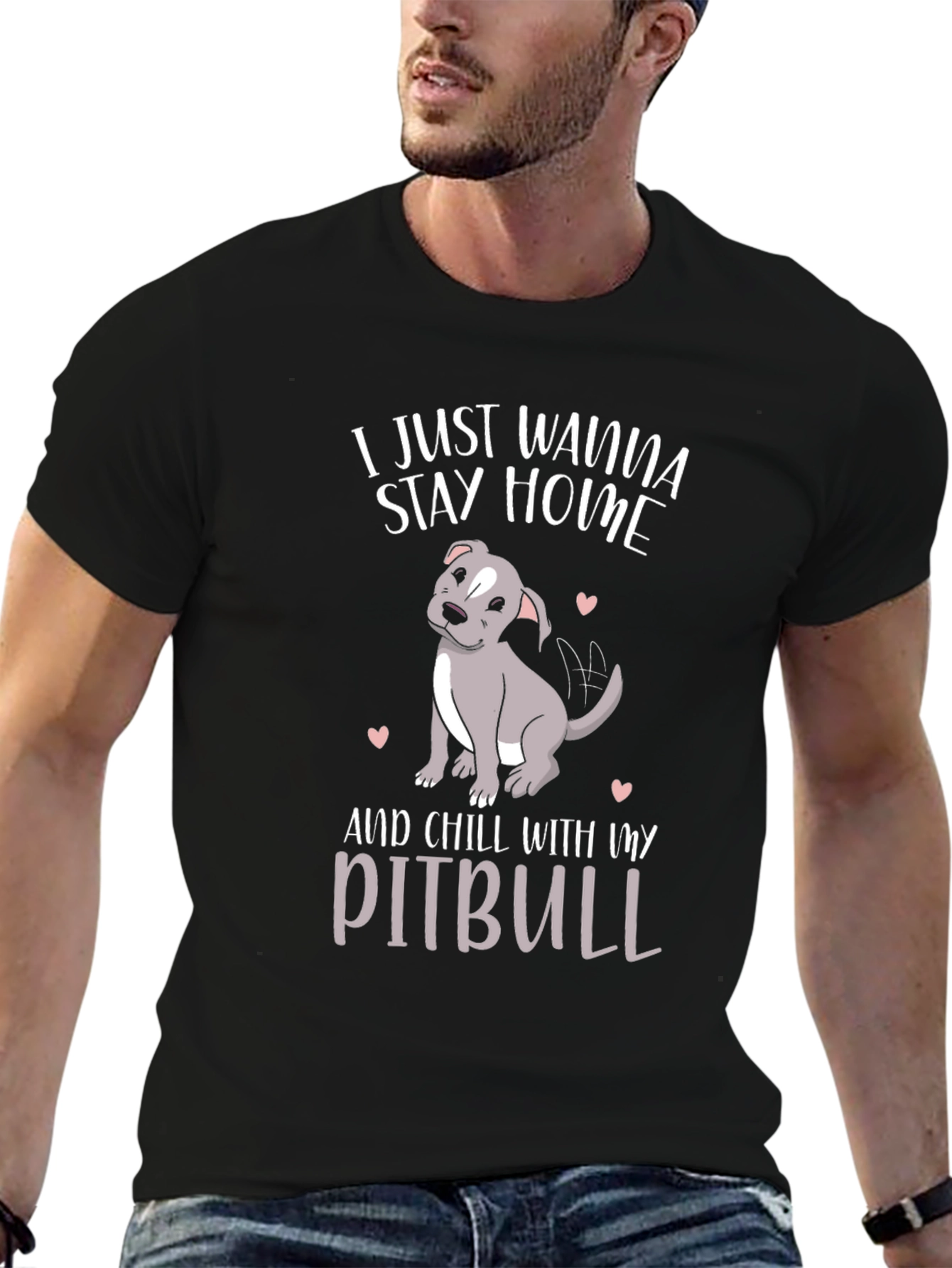Stay Home Pitbull T-Shirt - Casual Cotton Tee