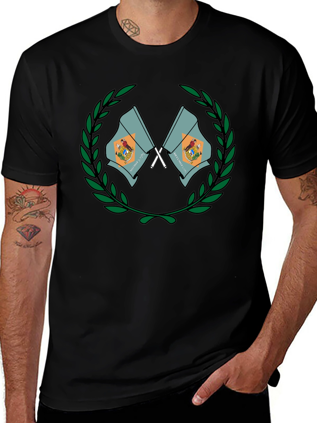 Delaware State Flag Emblem Black T-Shirt