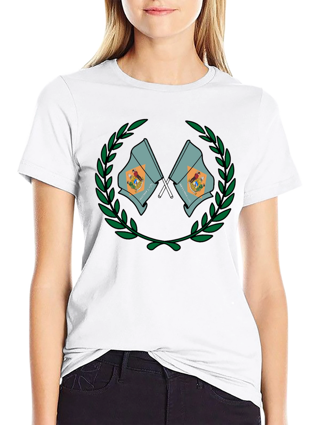 Delaware State Flag Emblem Black T-Shirt