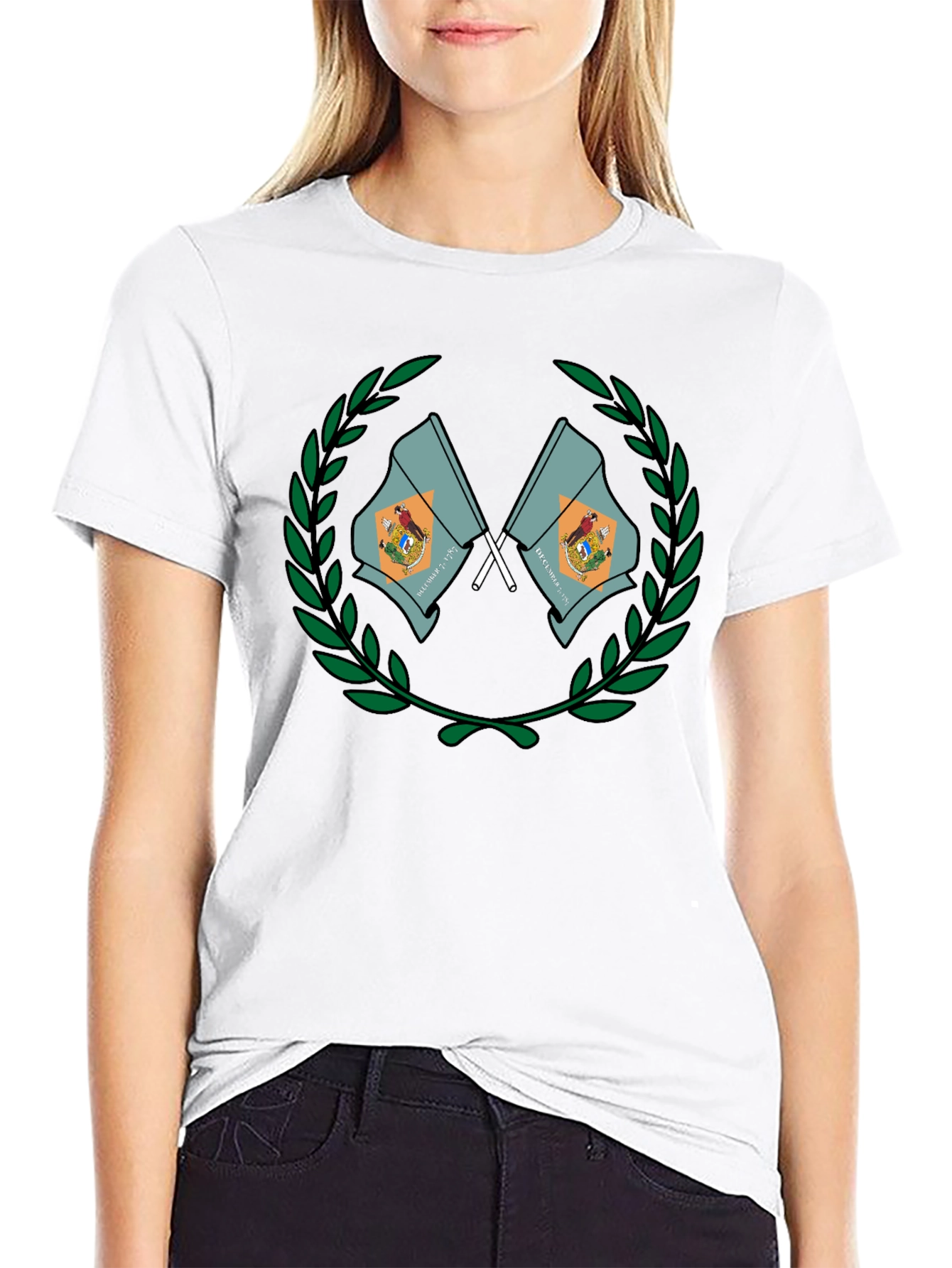 Delaware State Flag Emblem Black T-Shirt