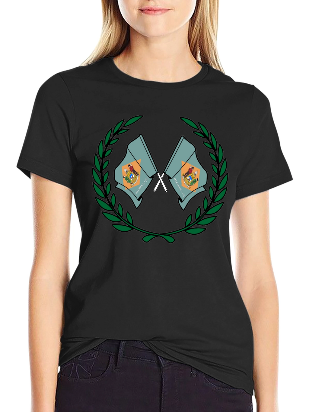 Delaware State Flag Emblem Black T-Shirt