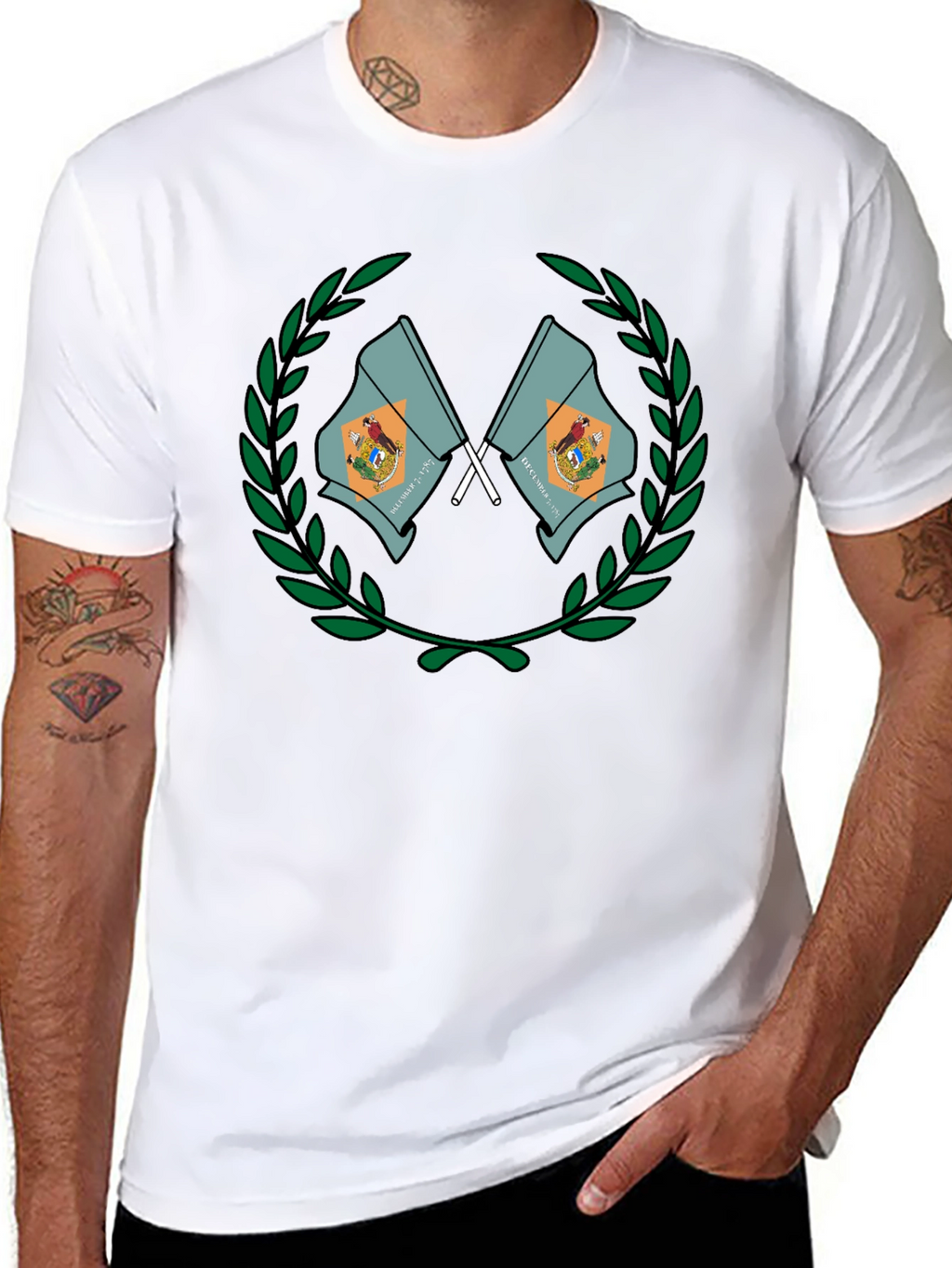 Delaware State Flag Emblem Black T-Shirt