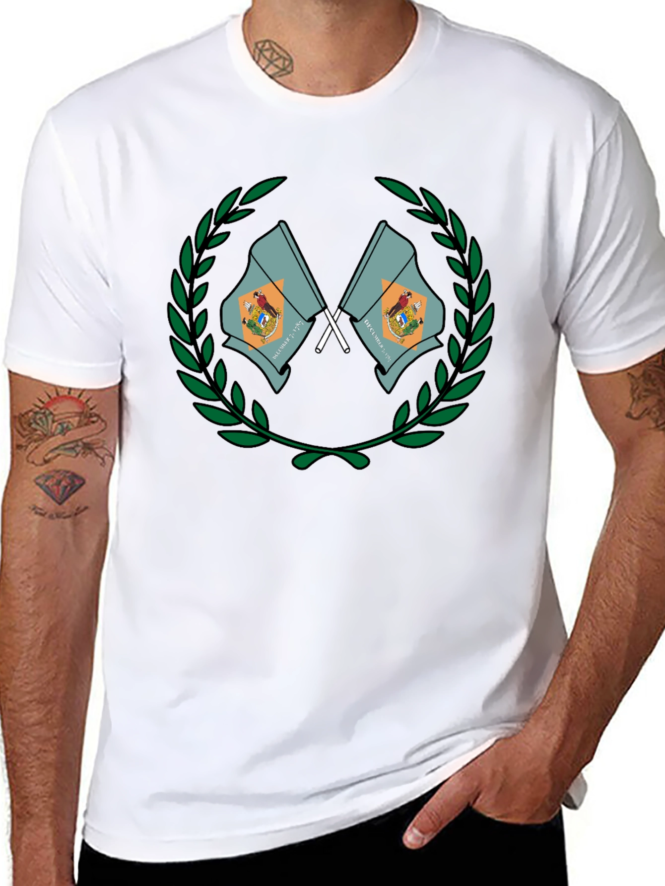 Delaware State Flag Emblem Black T-Shirt