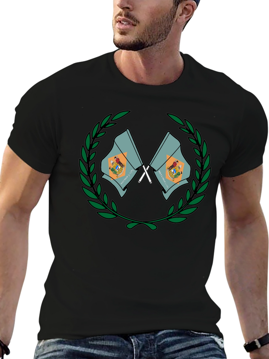 Delaware State Flag Emblem Black T-Shirt