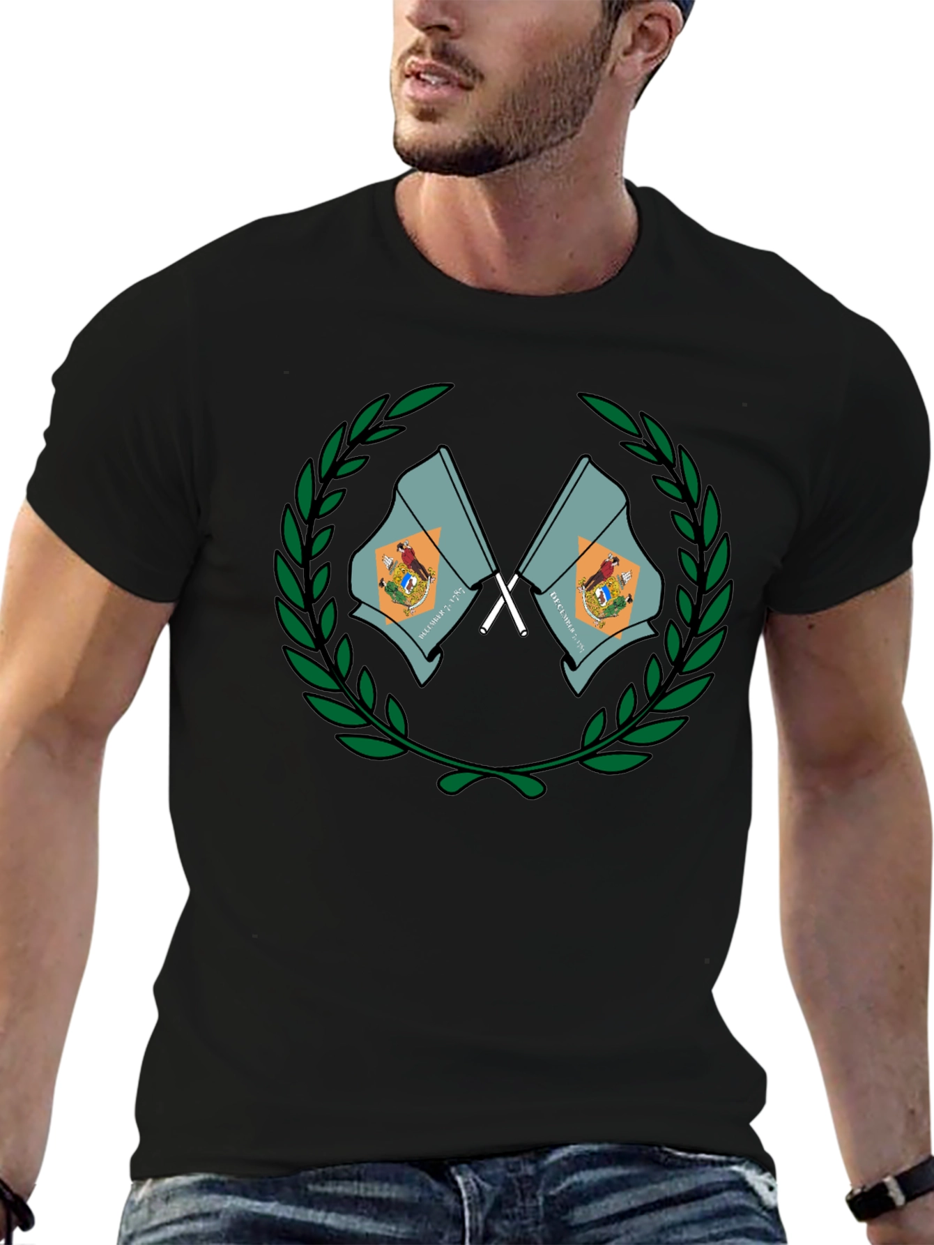 Delaware State Flag Emblem Black T-Shirt