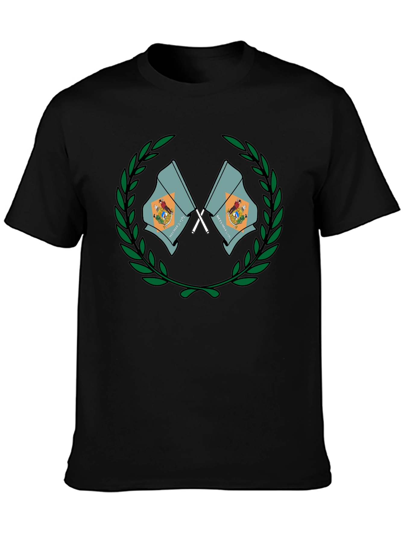 Delaware State Flag Emblem Black T-Shirt
