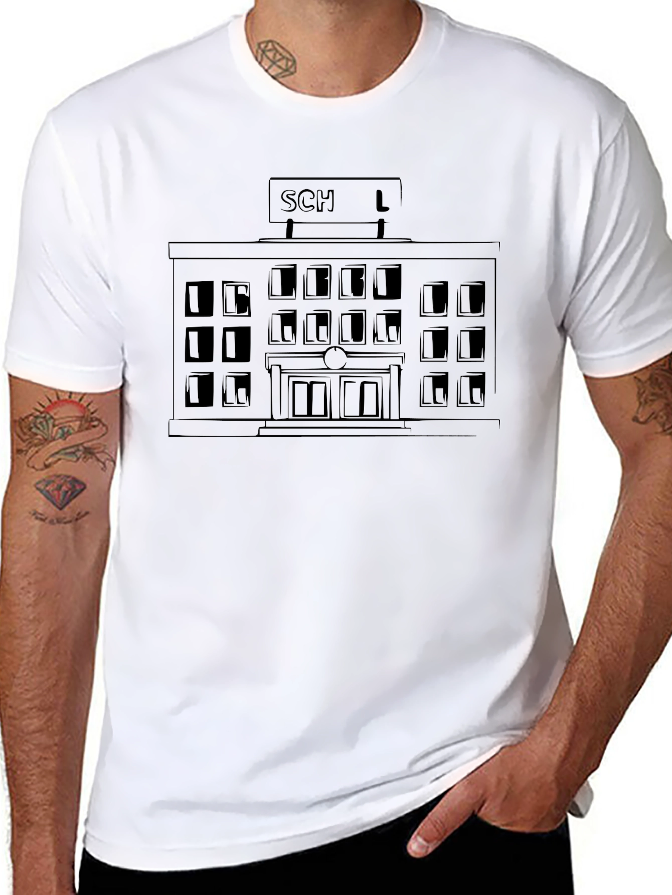 School Building Graphic Black T-Shirt
