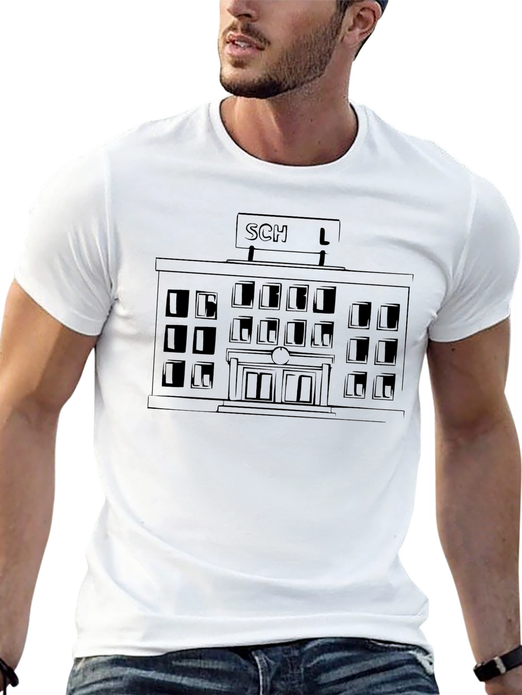 School Building Graphic Black T-Shirt