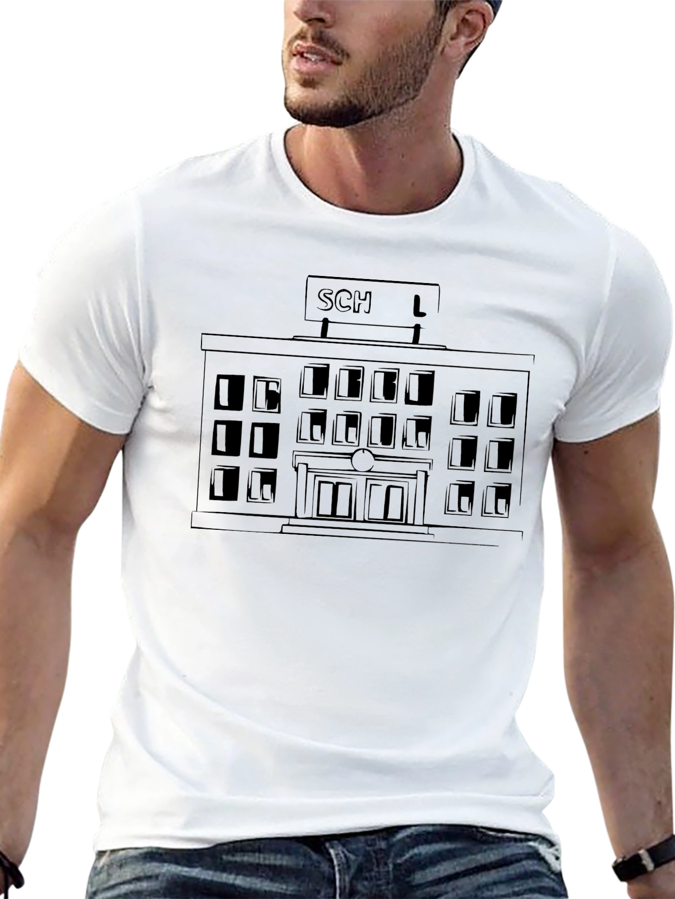 School Building Graphic Black T-Shirt