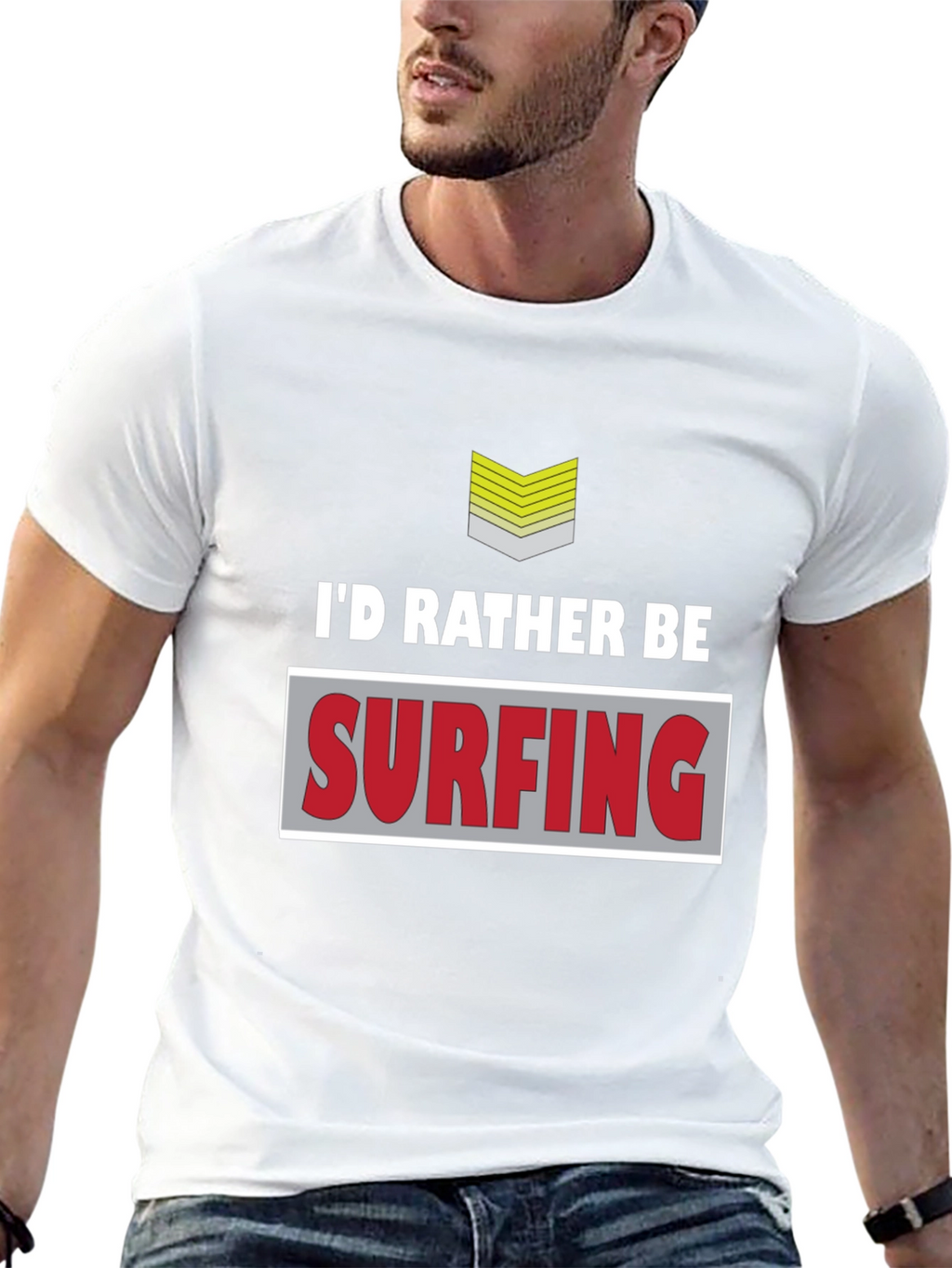 Id Rather Be Surfing Mens Black Graphic T-Shirt