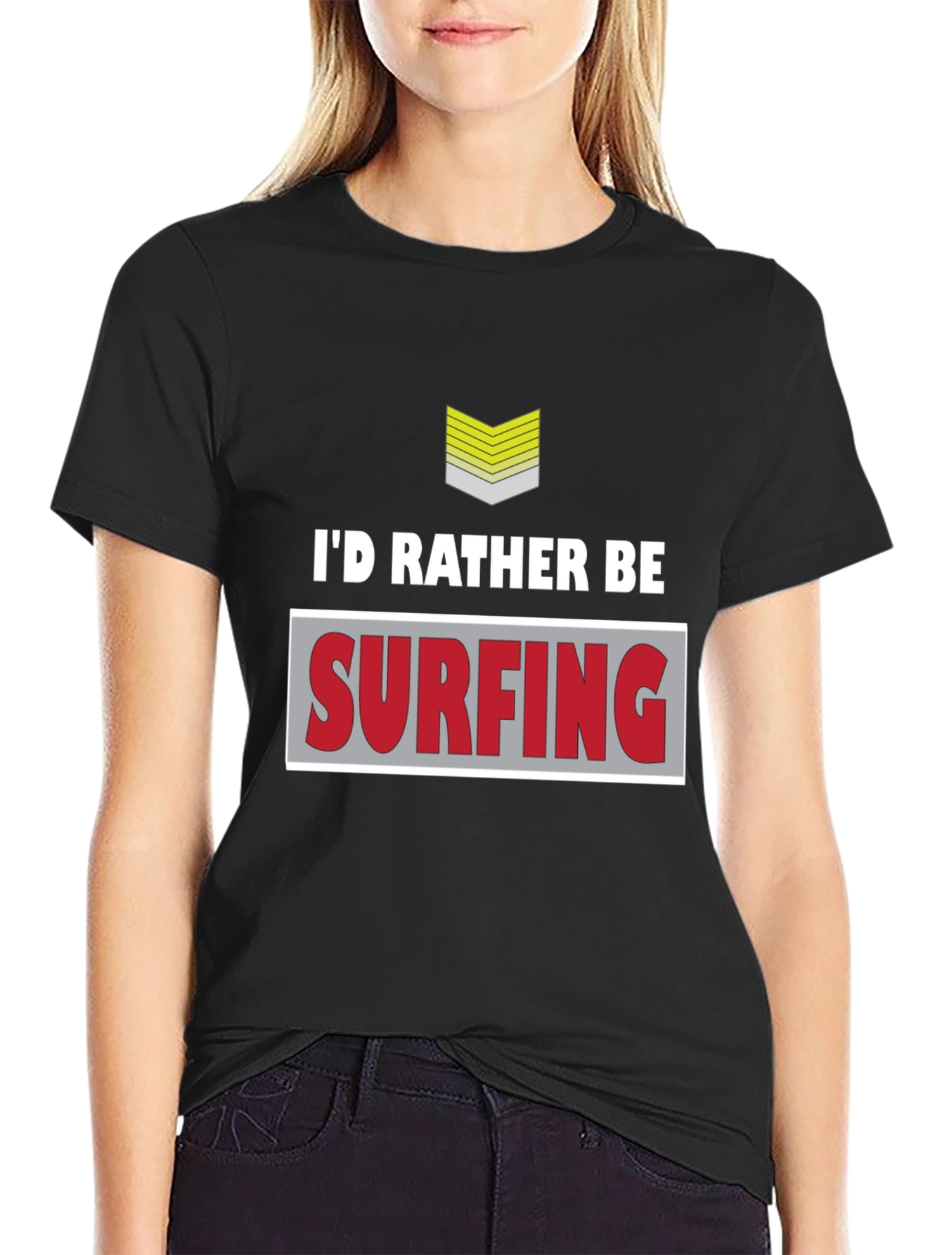 Id Rather Be Surfing Mens Black Graphic T-Shirt