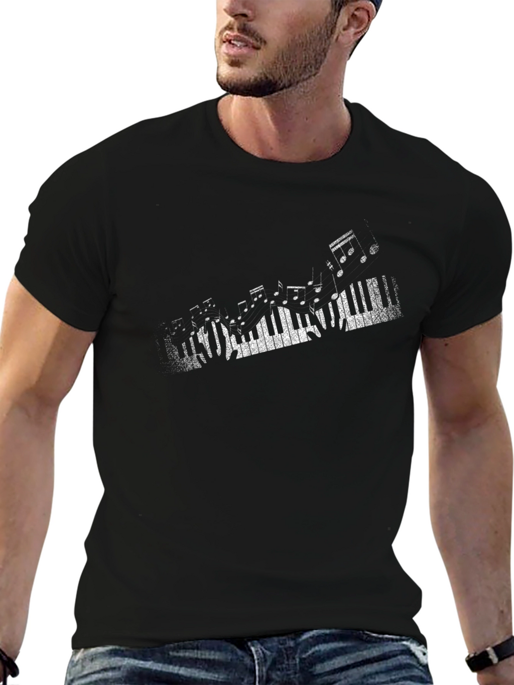 Piano Keys Graphic Print Black T-Shirt