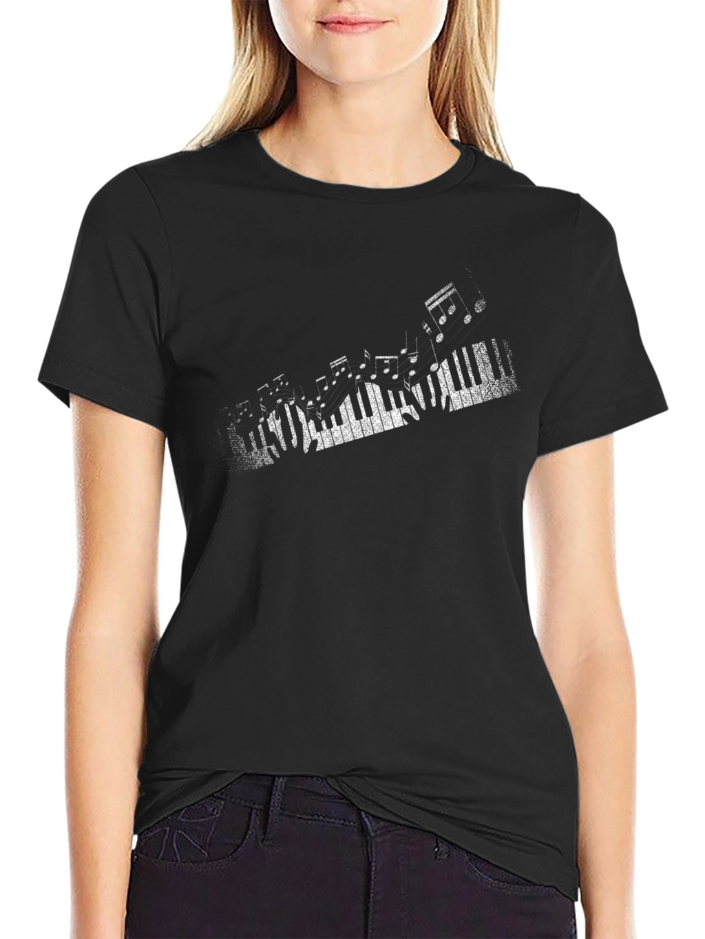 Piano Keys Graphic Print Black T-Shirt