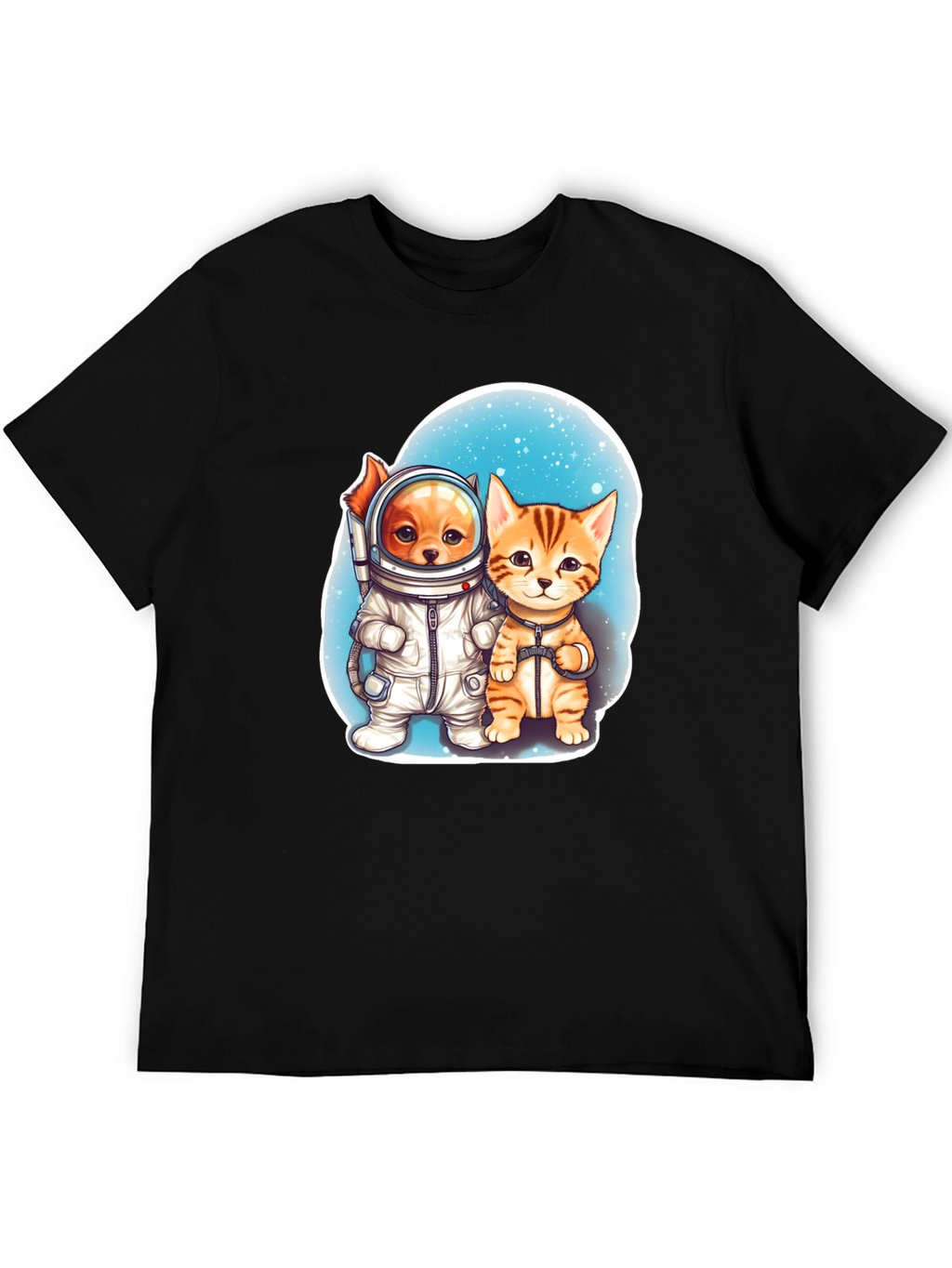 Astronaut Dog & Cat Graphic Tee - Space Adventure!