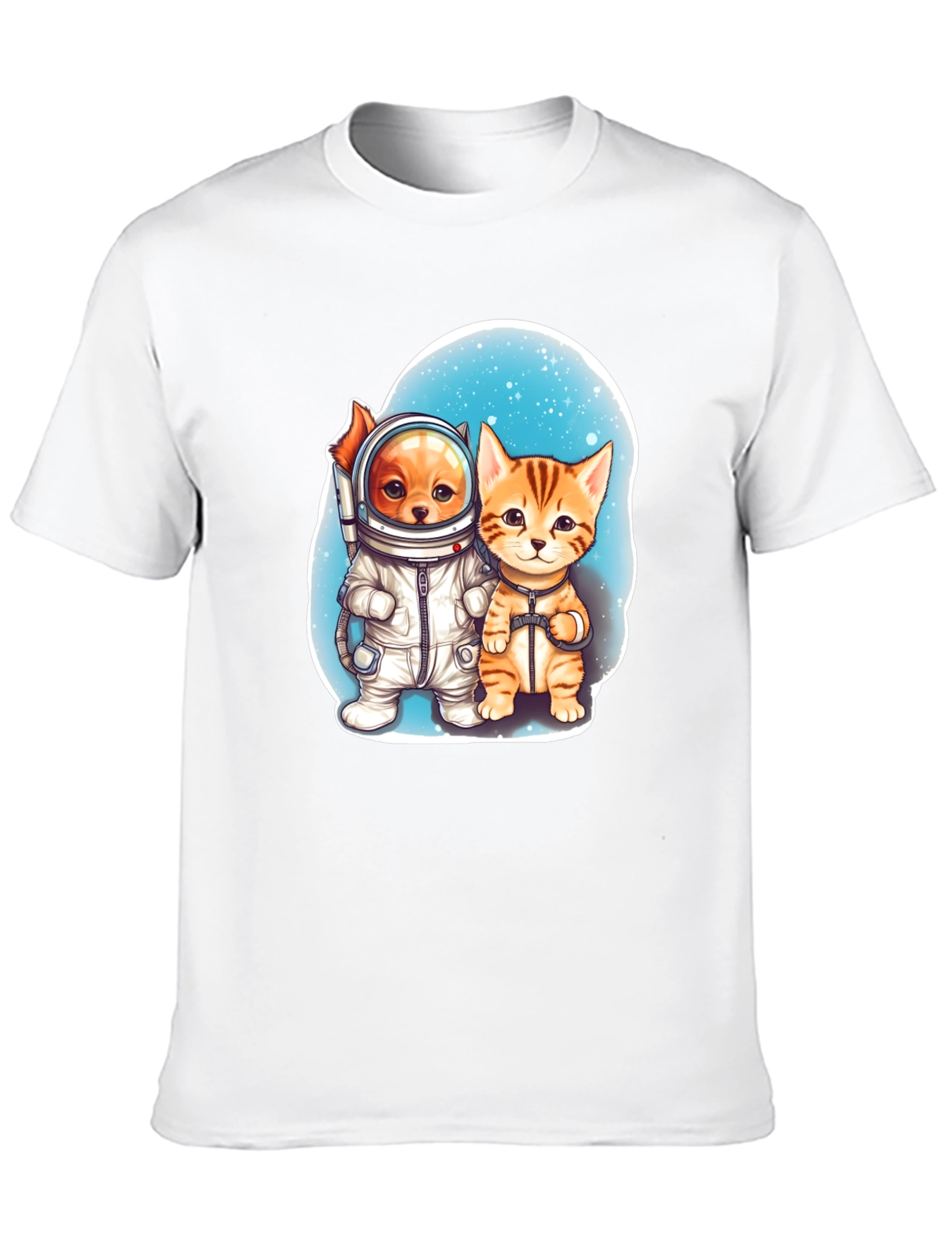Astronaut Dog & Cat Graphic Tee - Space Adventure!