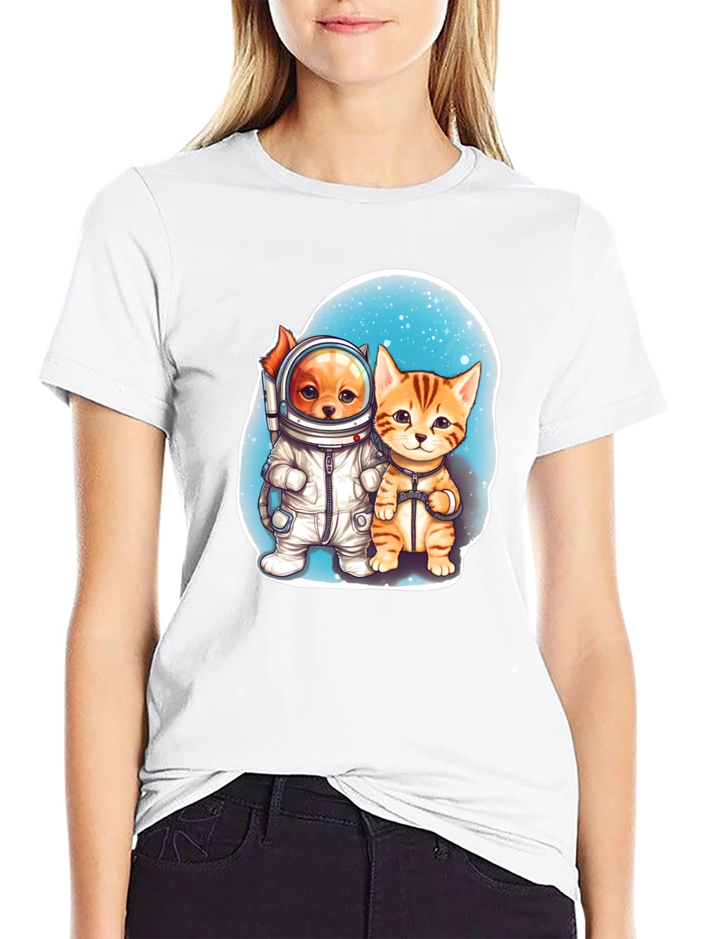 Astronaut Dog & Cat Graphic Tee - Space Adventure!