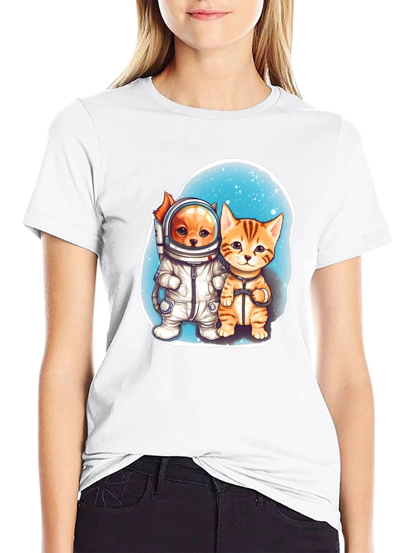 Astronaut Dog & Cat Graphic Tee - Space Adventure!