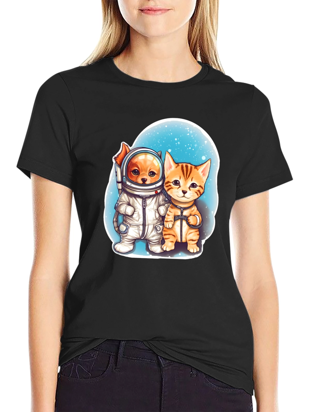 Astronaut Dog & Cat Graphic Tee - Space Adventure!