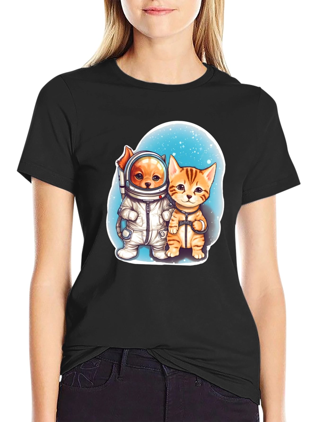Astronaut Dog & Cat Graphic Tee - Space Adventure!