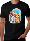 Astronaut Dog & Cat Graphic Tee - Space Adventure!