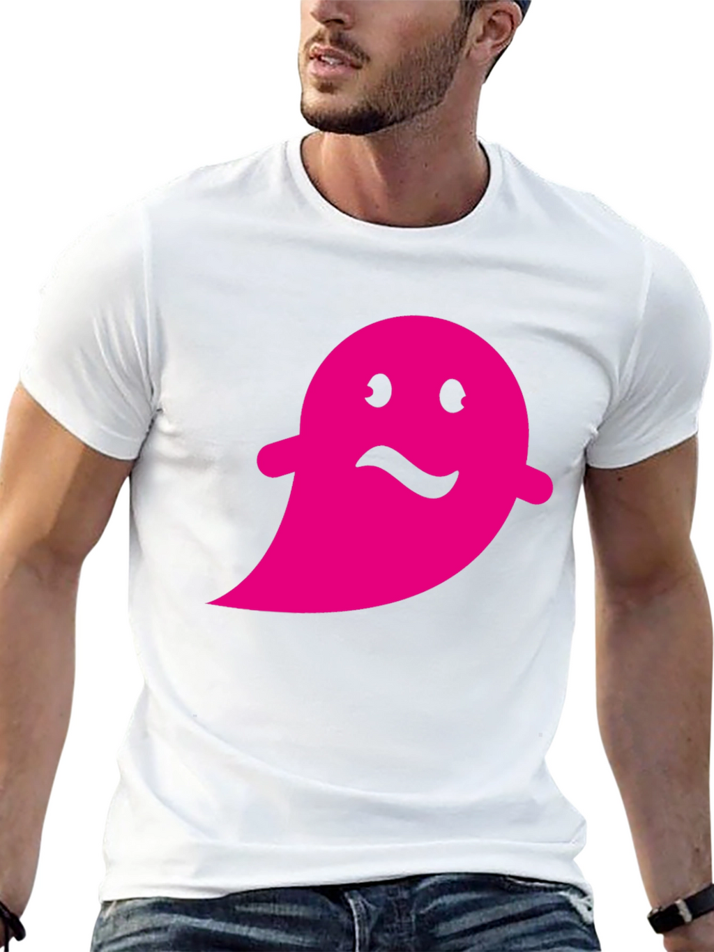 Pink Ghost Graphic Black T-Shirt