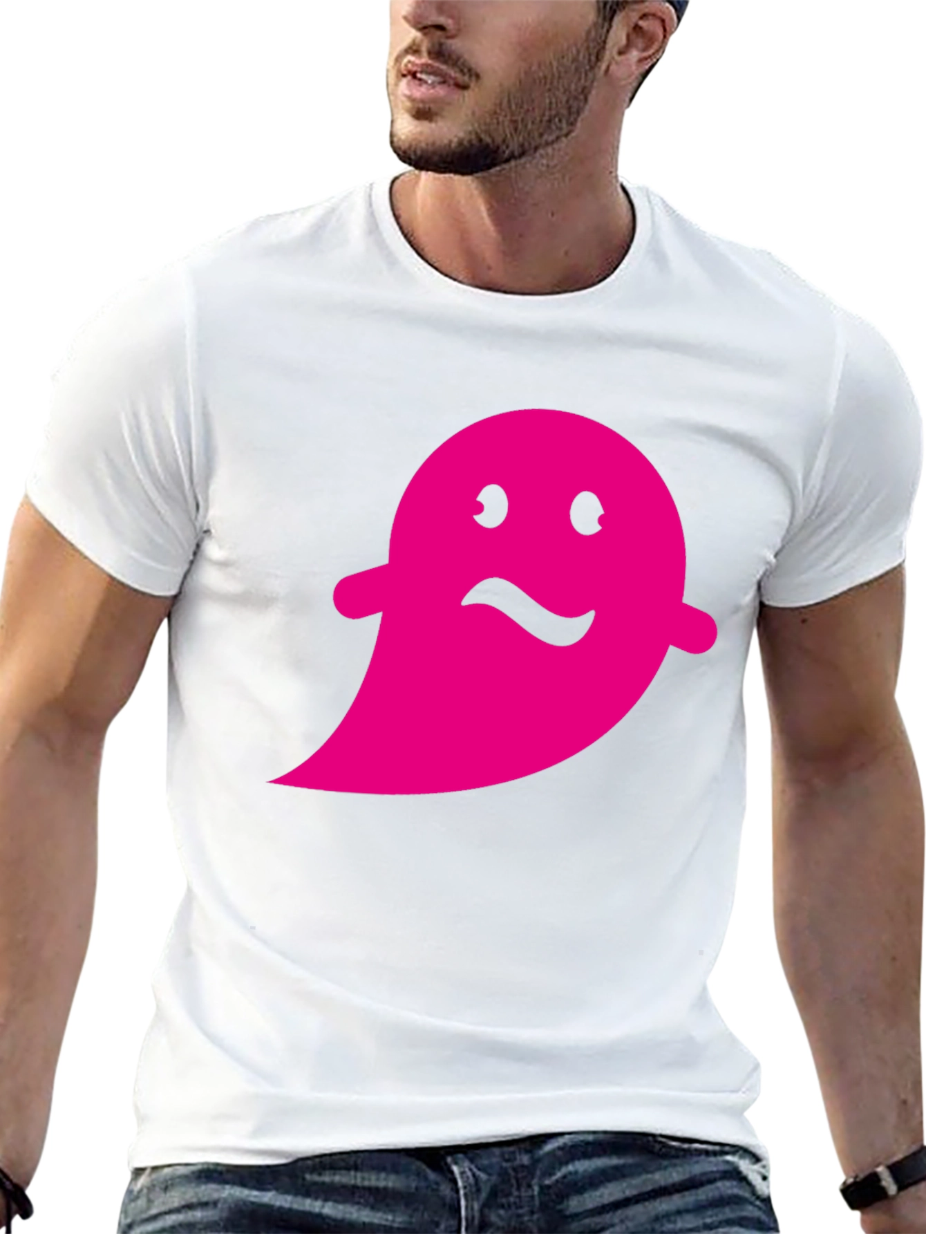 Pink Ghost Graphic Black T-Shirt