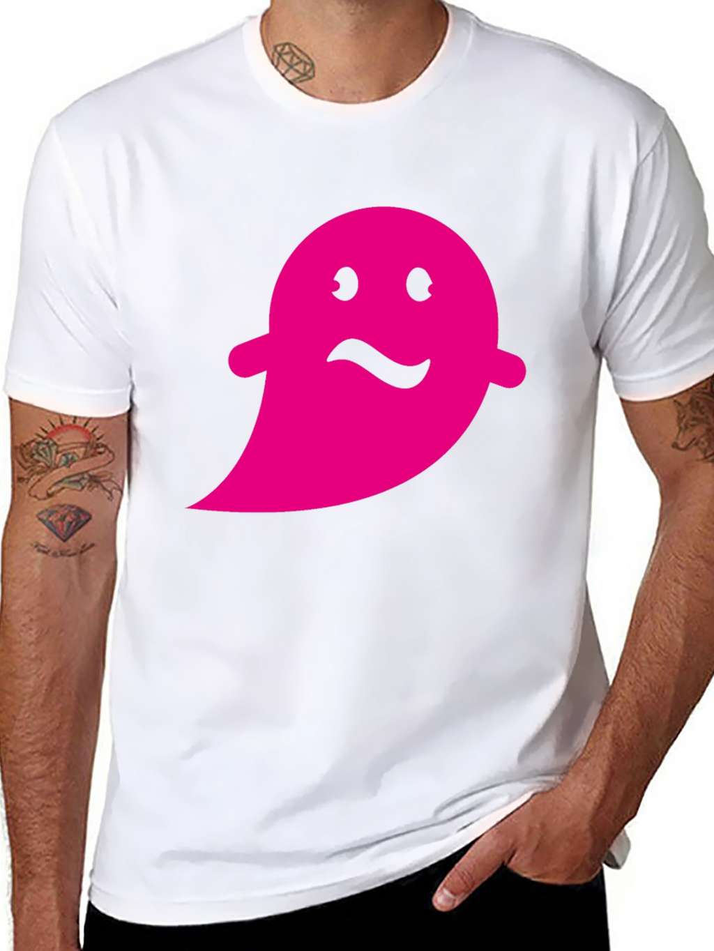 Pink Ghost Graphic Black T-Shirt