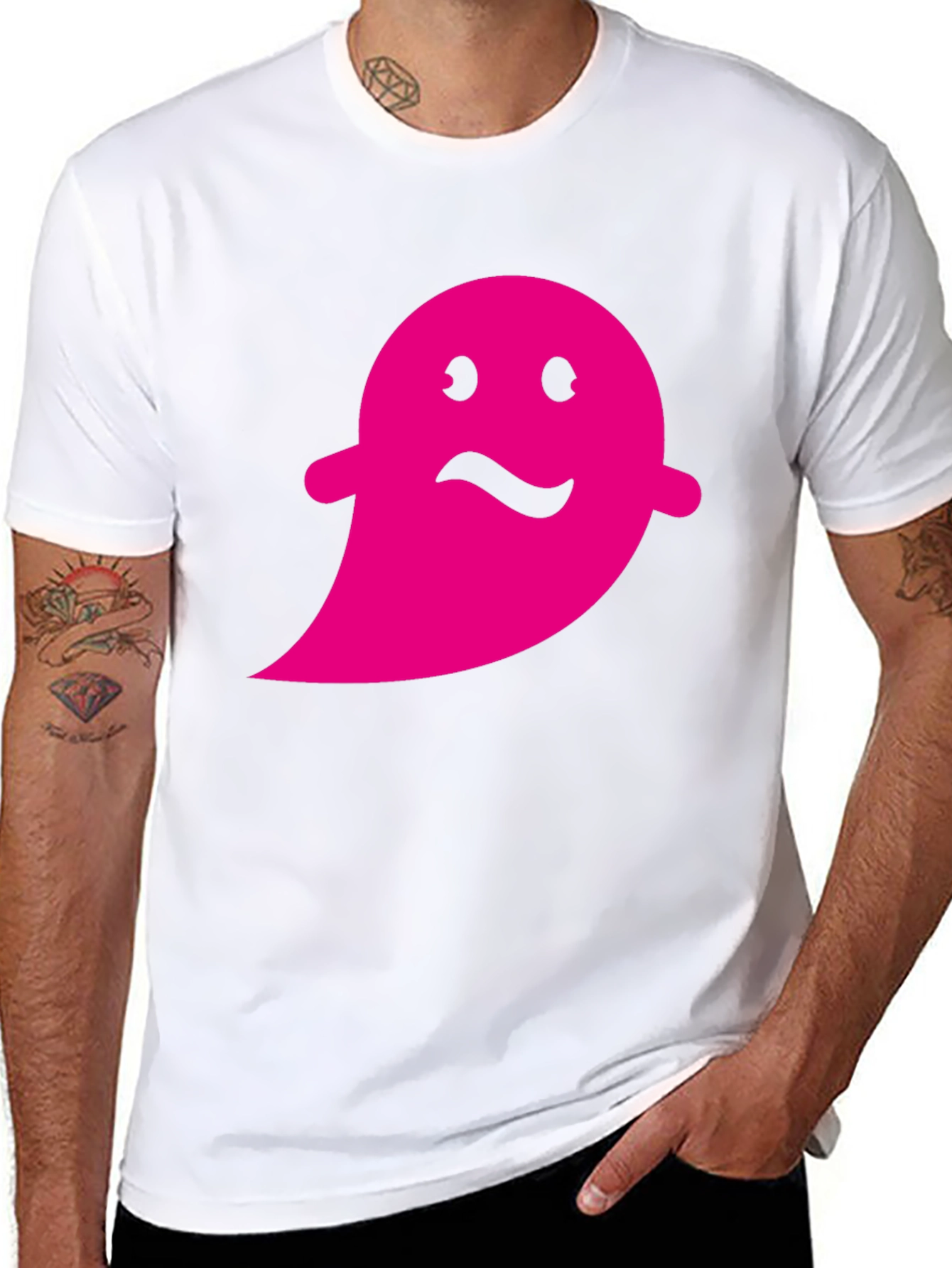 Pink Ghost Graphic Black T-Shirt