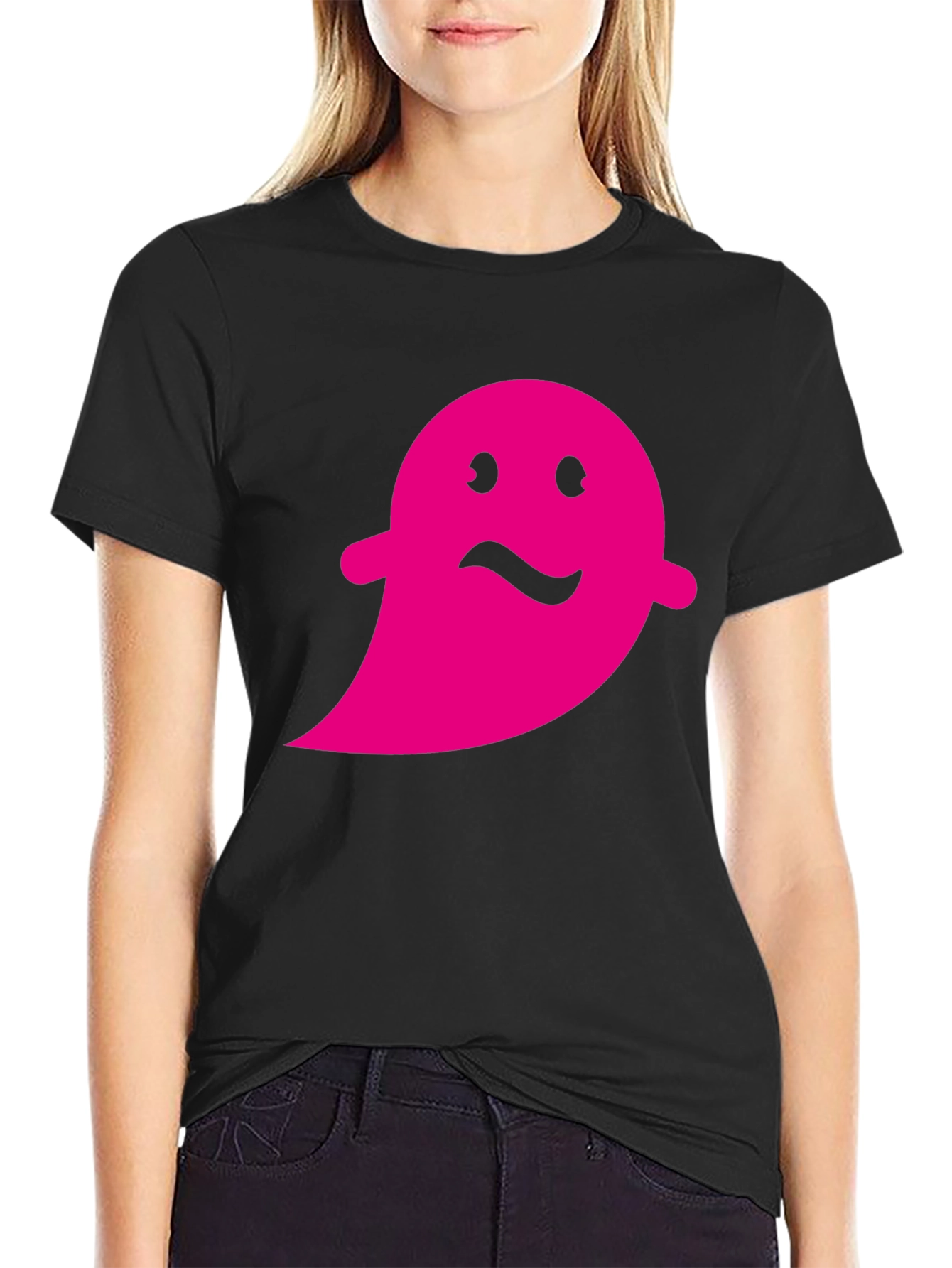 Pink Ghost Graphic Black T-Shirt