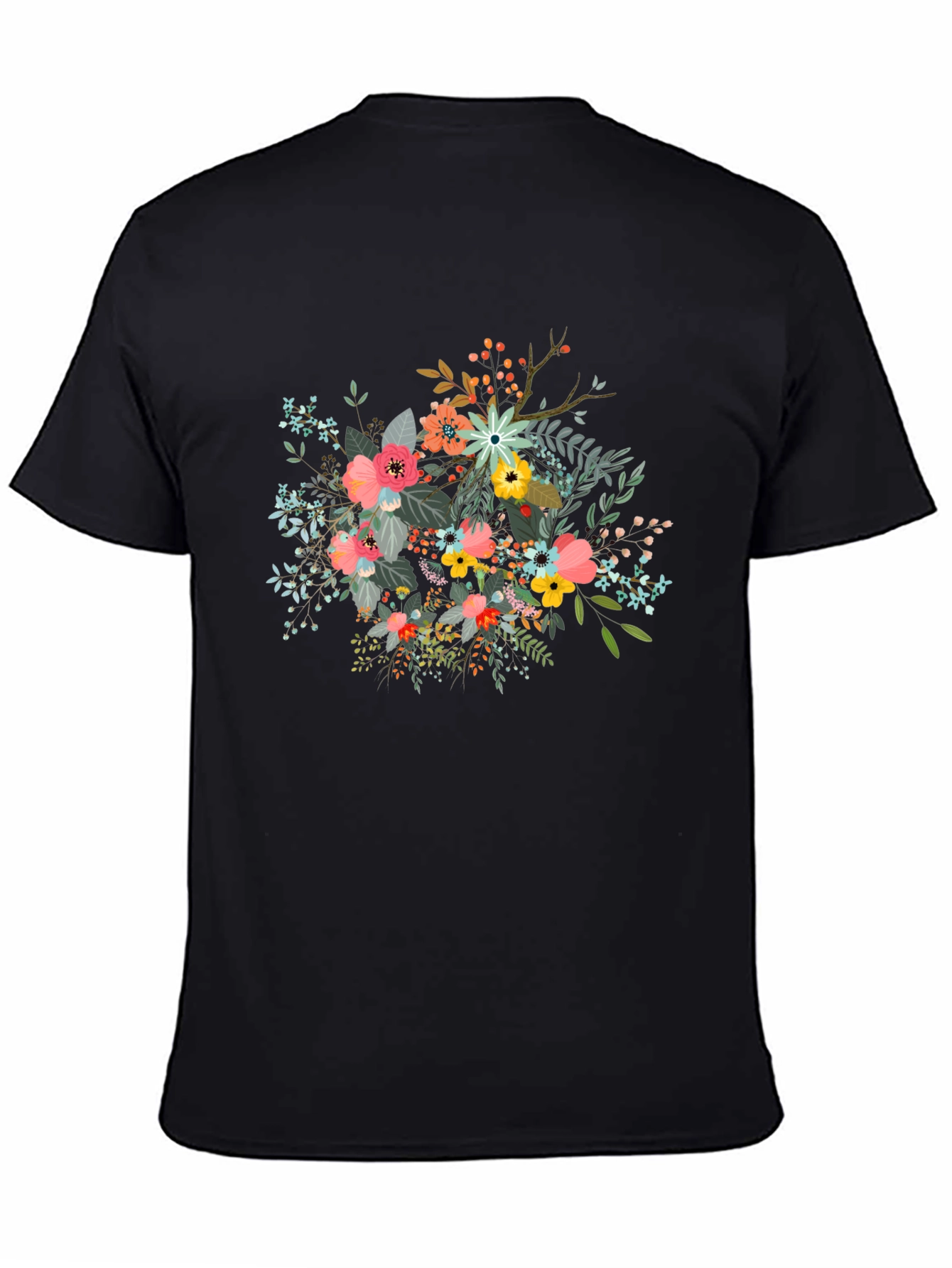 Floral Print Black T-Shirt - Stylish and Comfortable