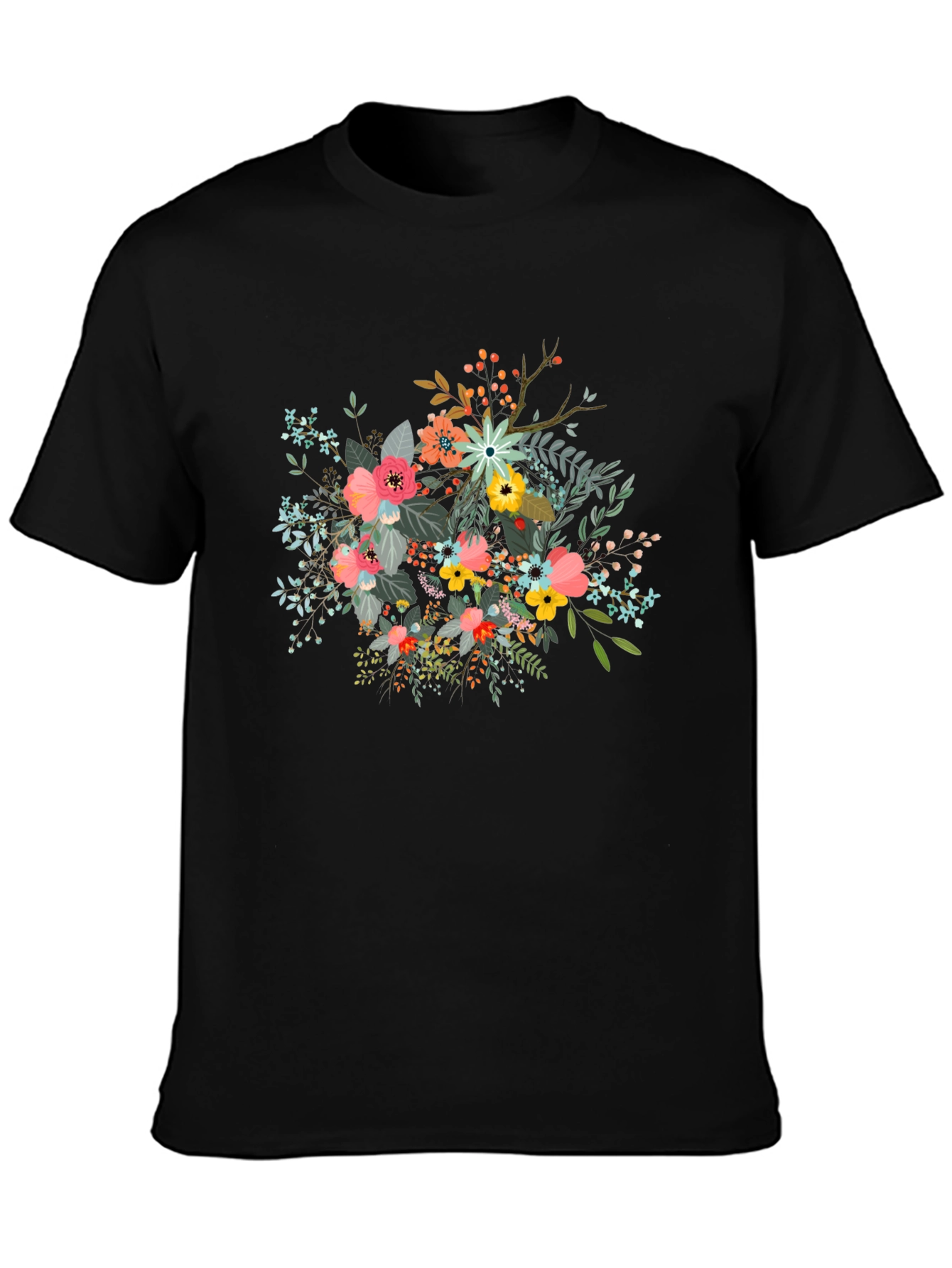 Floral Print Black T-Shirt - Stylish and Comfortable
