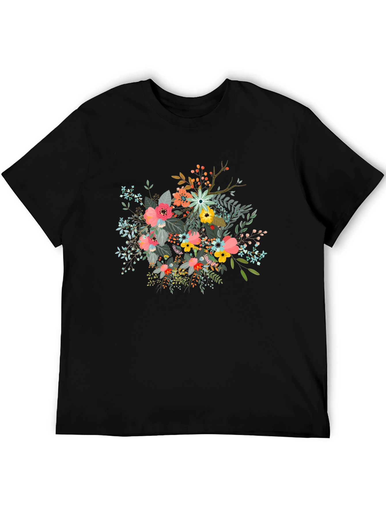 Floral Print Black T-Shirt - Stylish and Comfortable