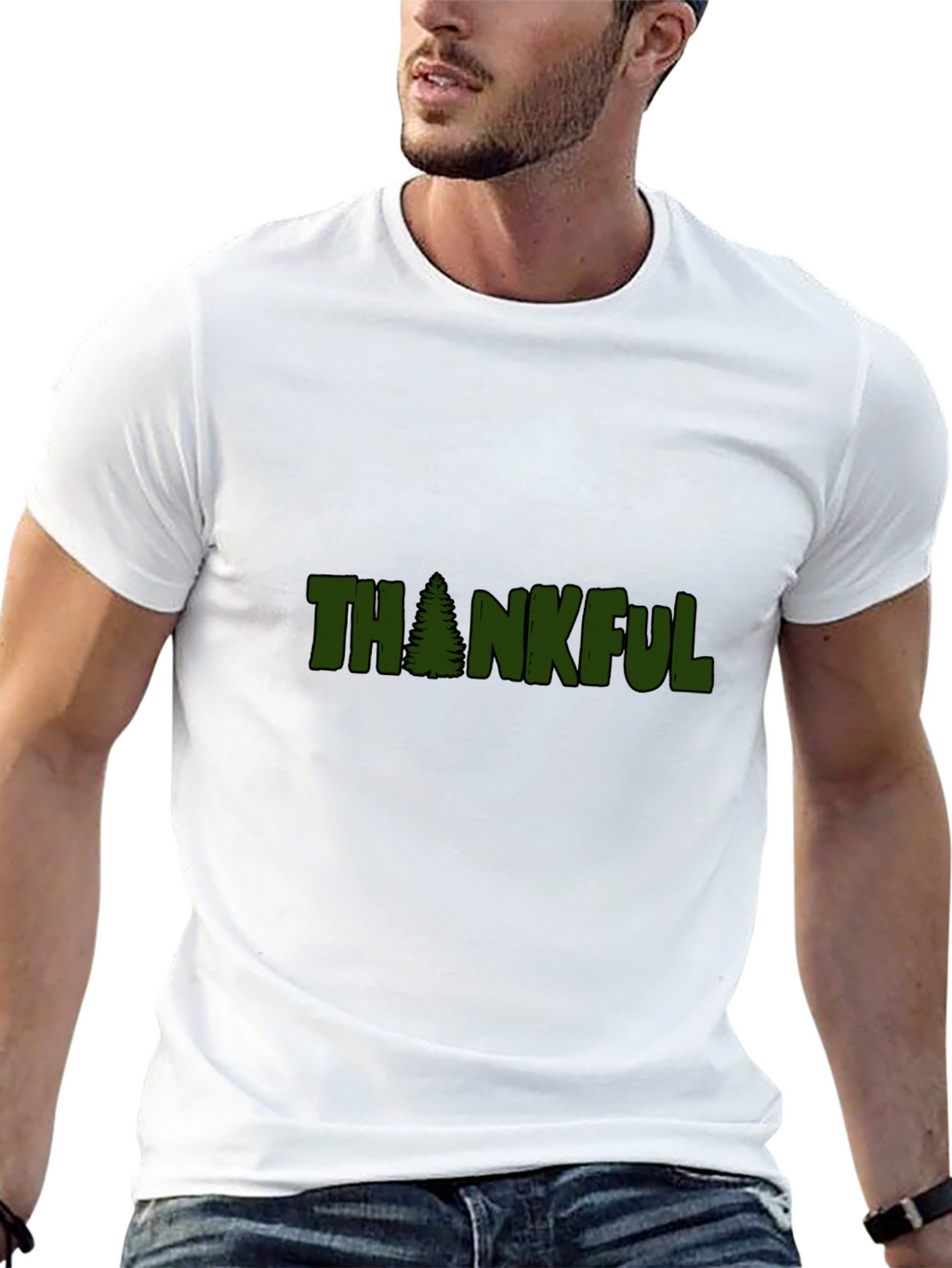 Thankful Tree Graphic Tee - Black Cotton T-Shirt