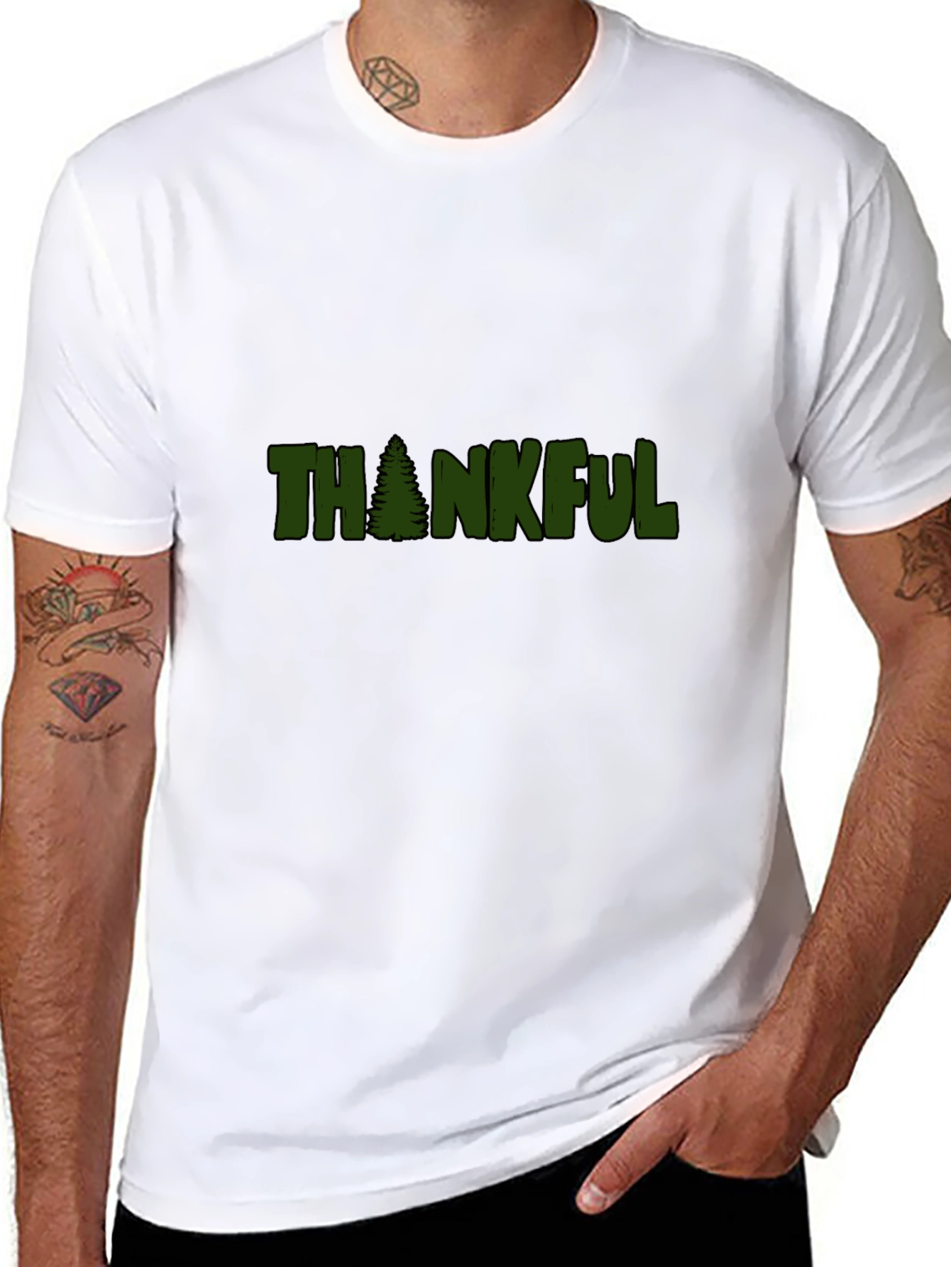 Thankful Tree Graphic Tee - Black Cotton T-Shirt