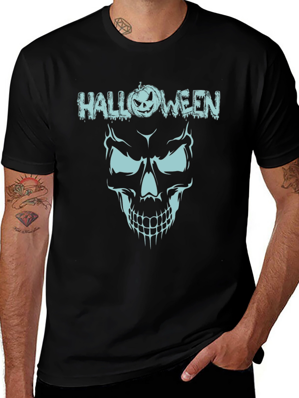 Halloween Skull Graphic Tee - Spooky Season Shirt