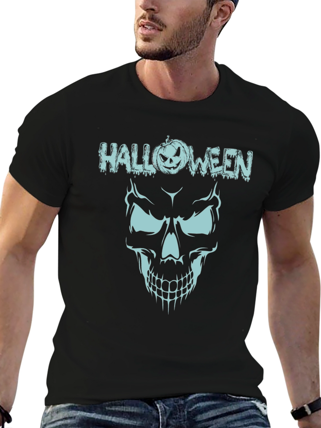 Halloween Skull Graphic Tee - Spooky Season Shirt