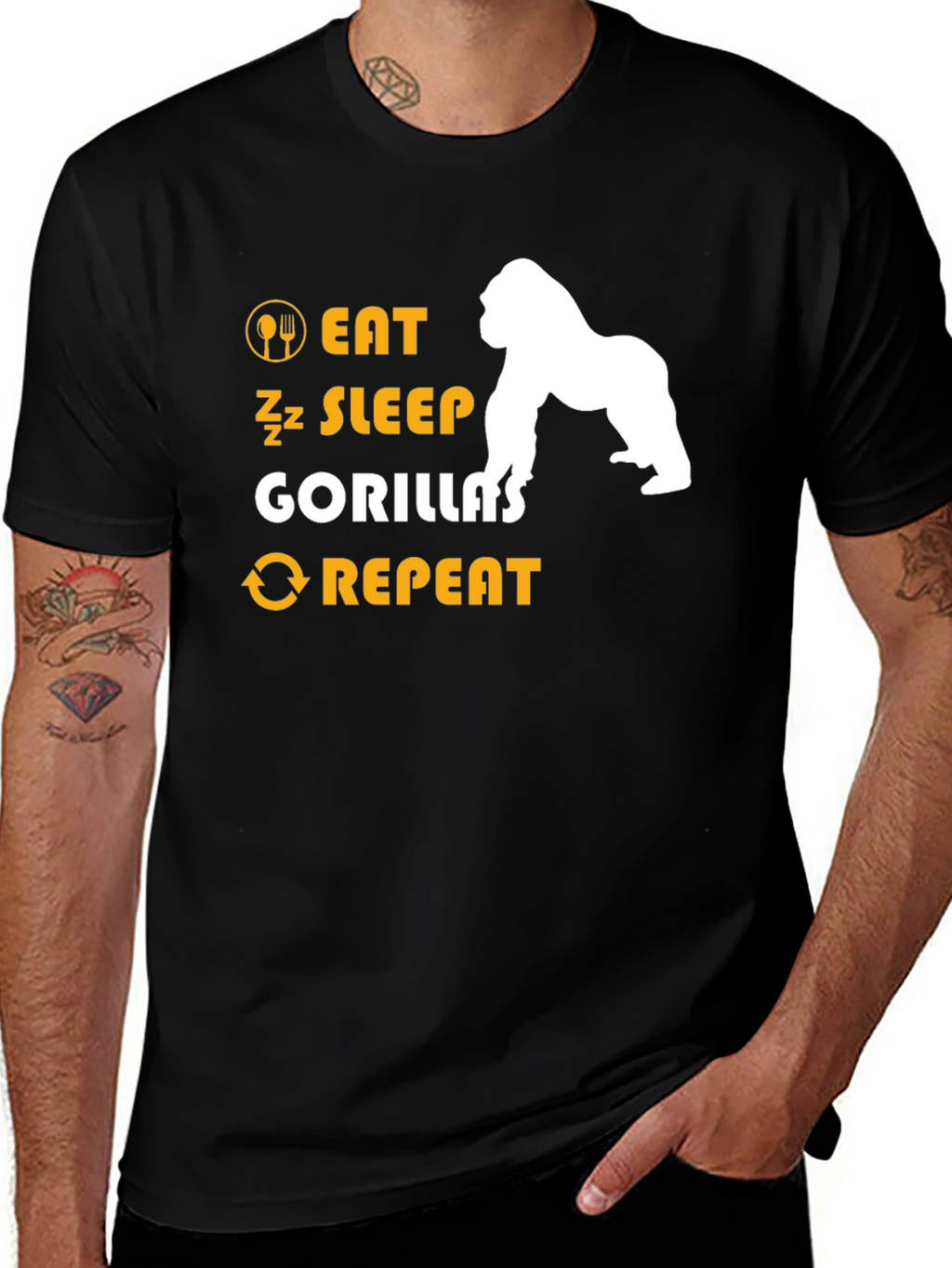 Eat Sleep Gorillas Repeat T-Shirt - Black