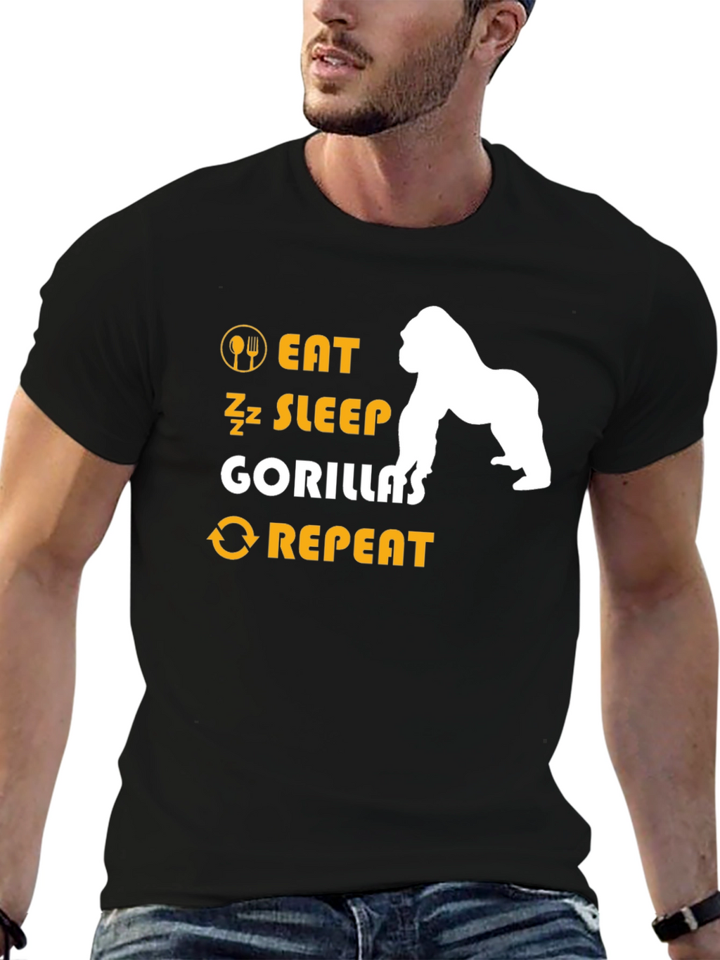 Eat Sleep Gorillas Repeat T-Shirt - Black
