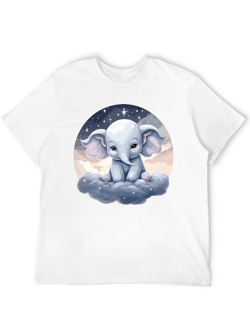 Cute Elephant on Cloud Black T-Shirt