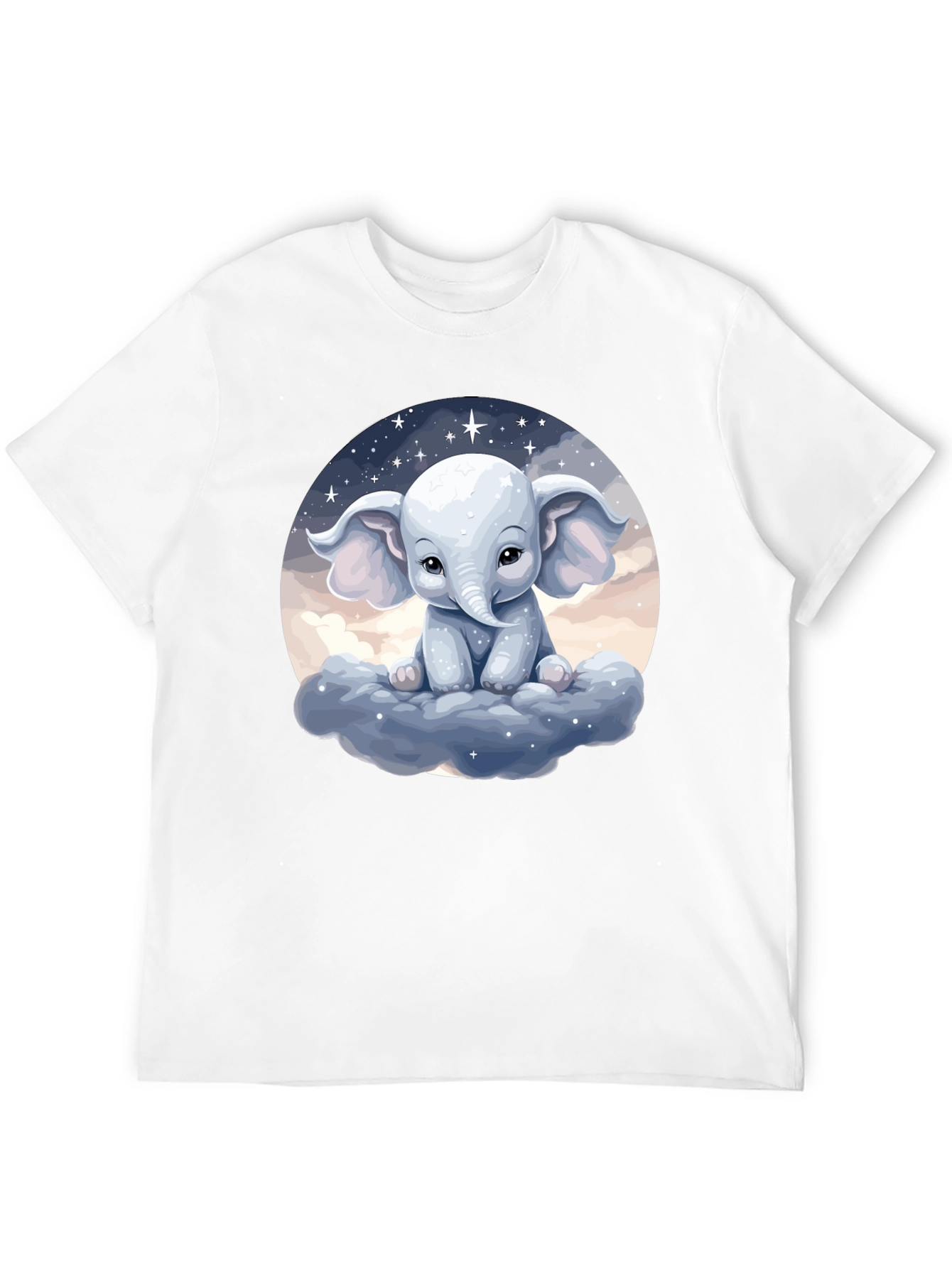Cute Elephant on Cloud Black T-Shirt