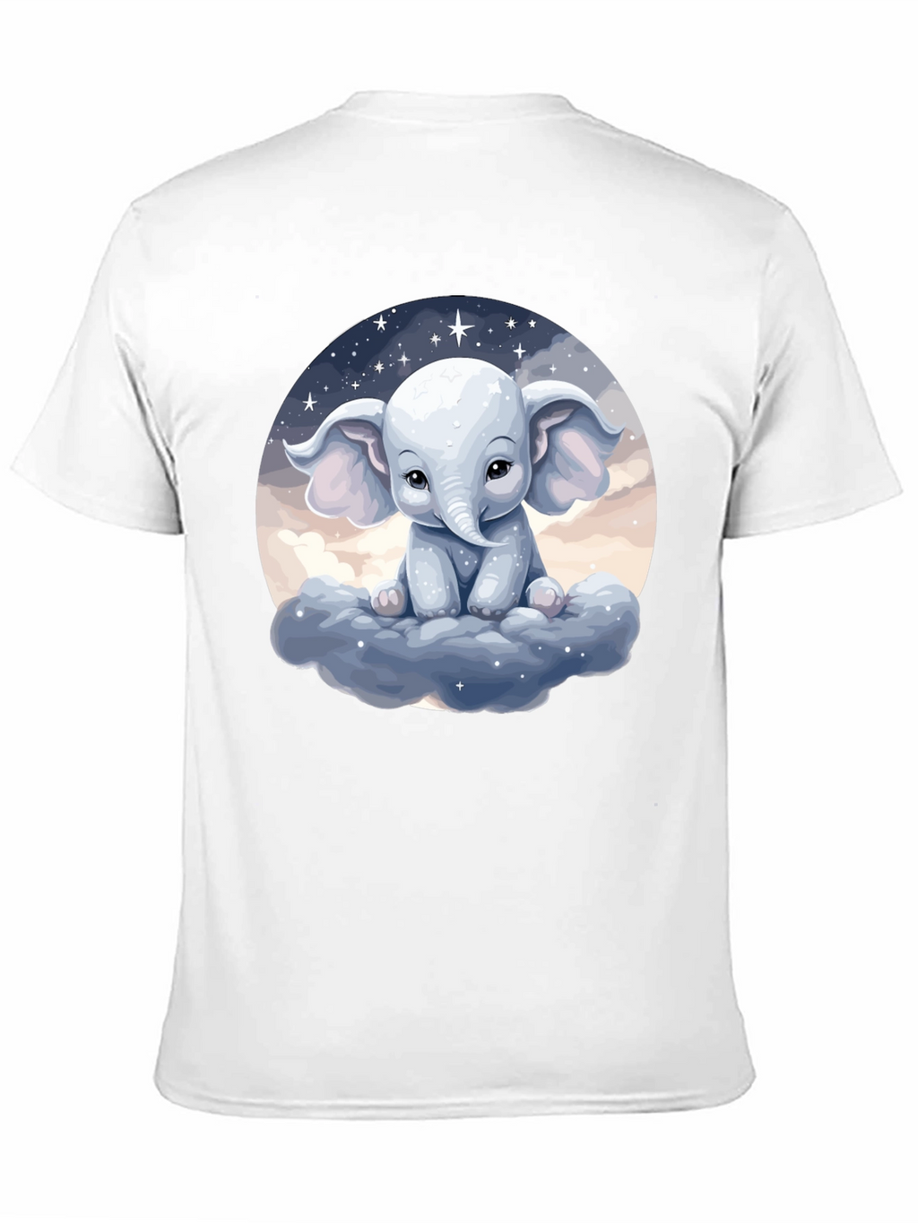 Cute Elephant on Cloud Black T-Shirt
