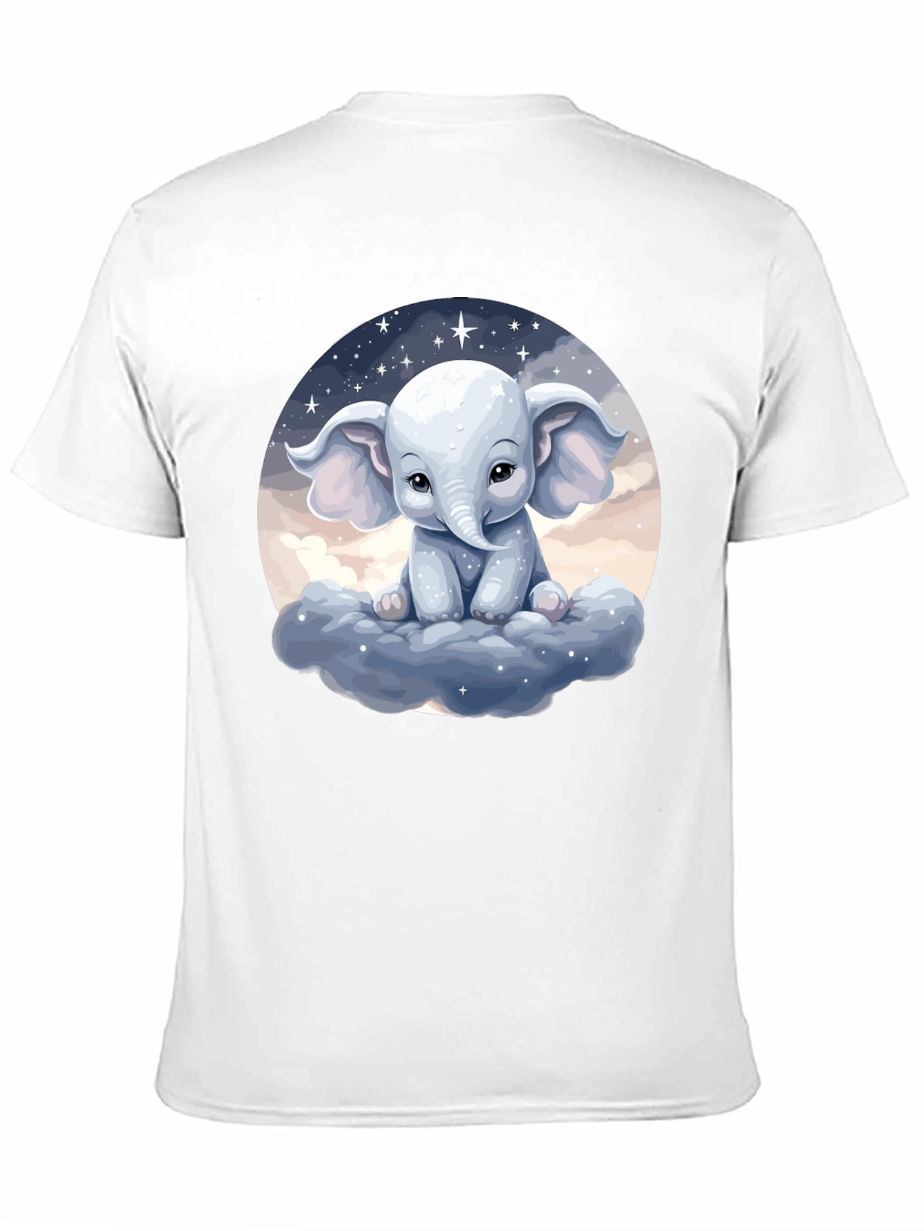 Cute Elephant on Cloud Black T-Shirt