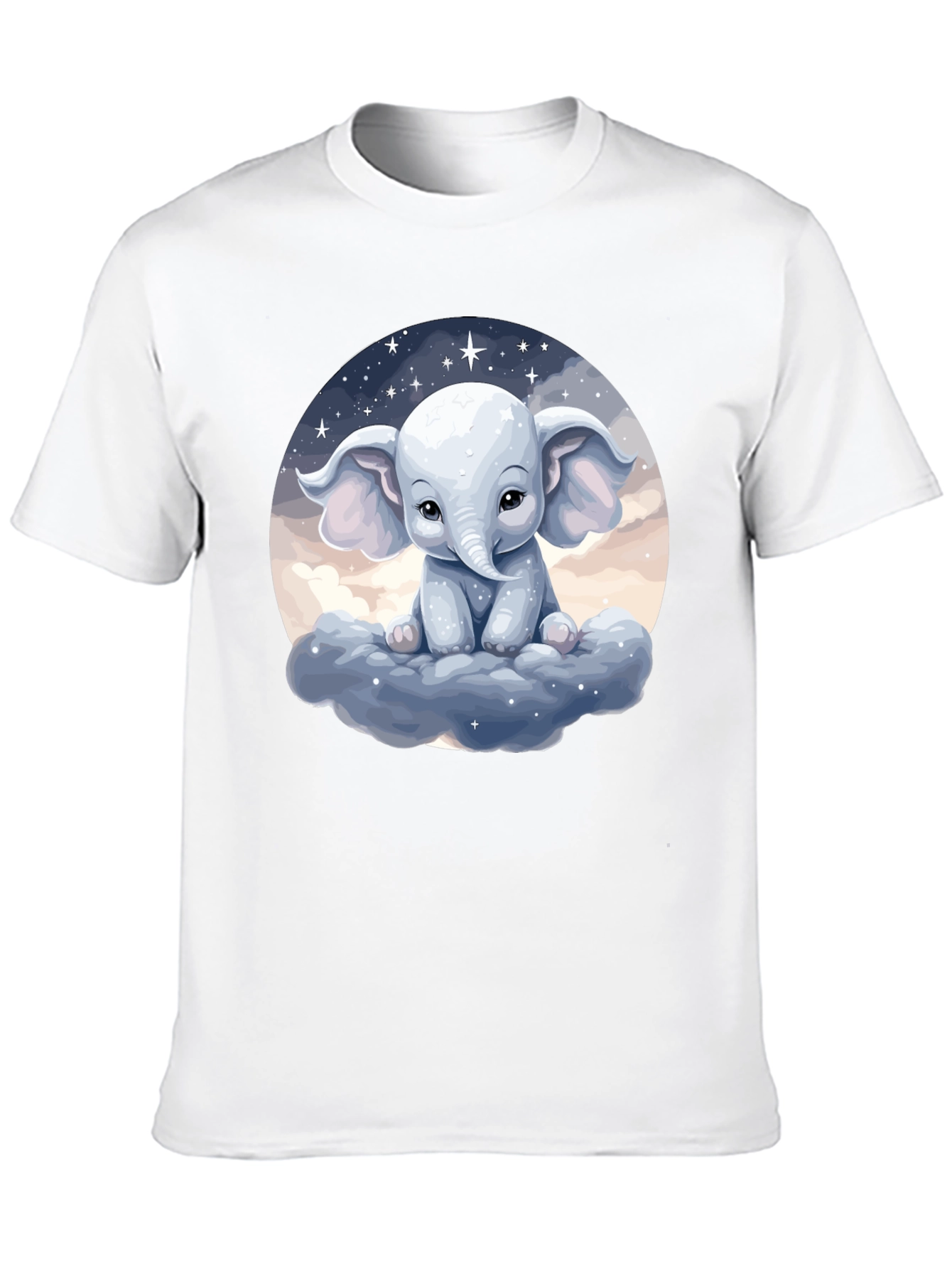 Cute Elephant on Cloud Black T-Shirt