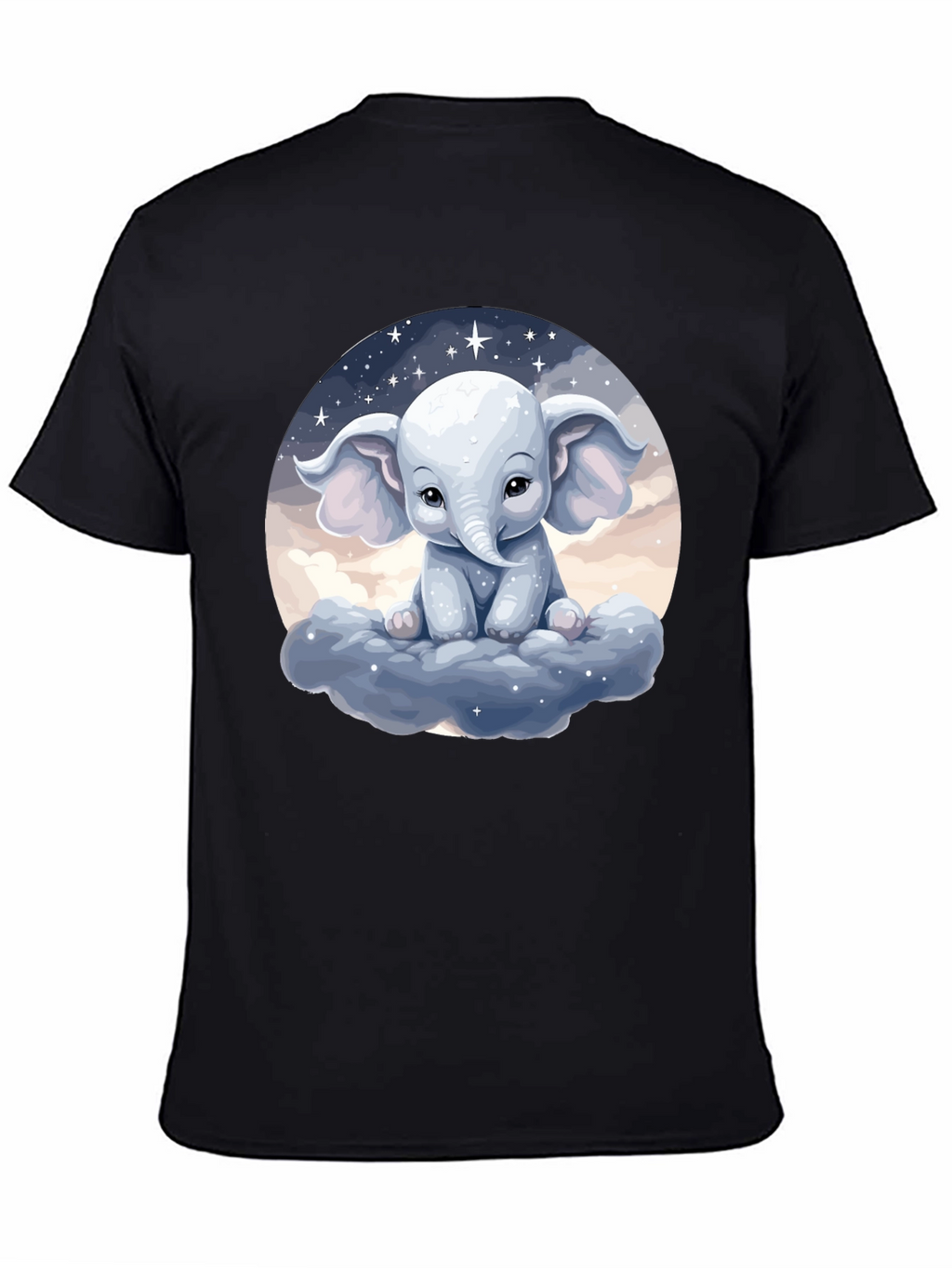 Cute Elephant on Cloud Black T-Shirt