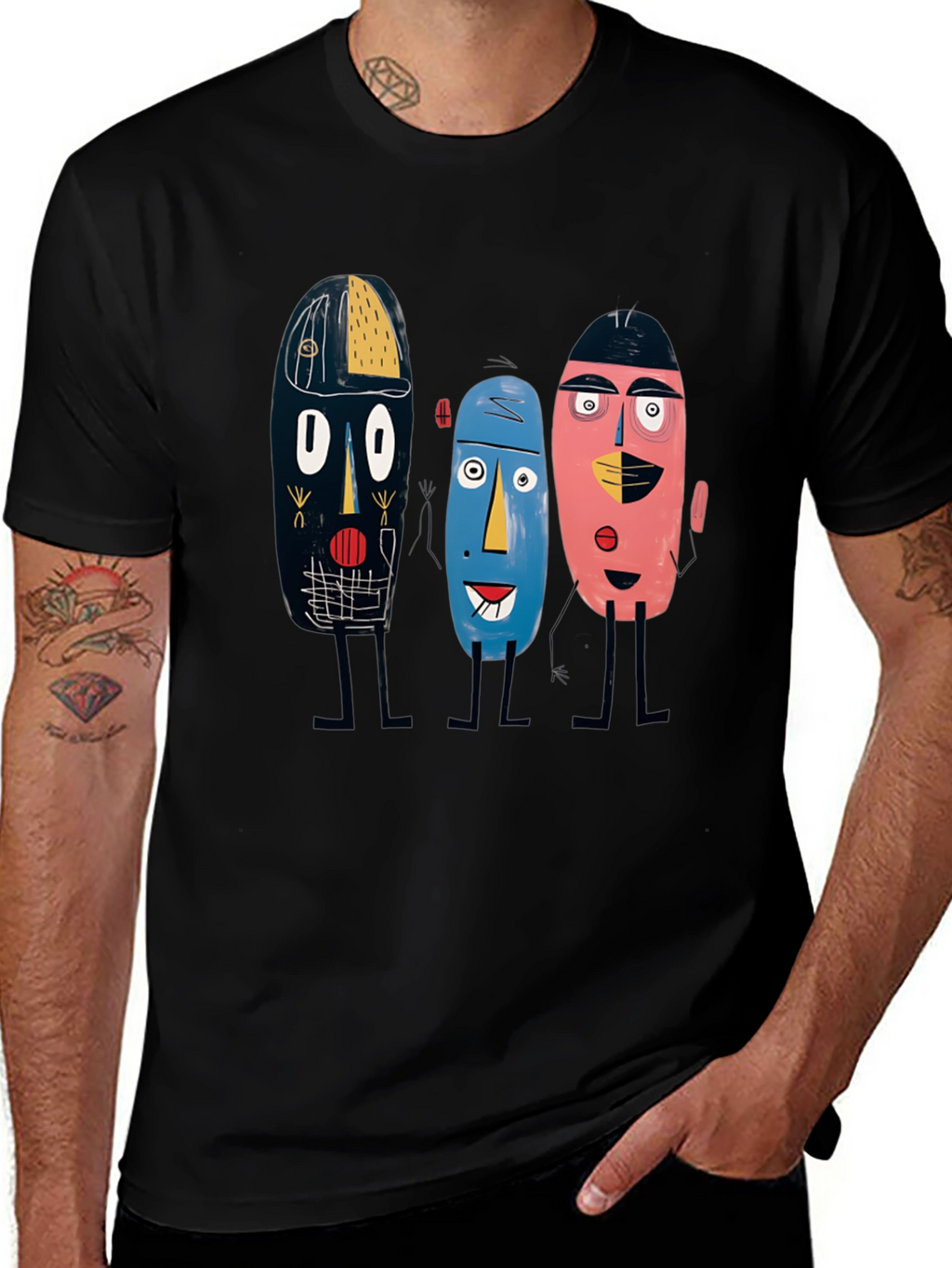 Abstract Faces Graphic Tee - Unique Design Soft Cotton