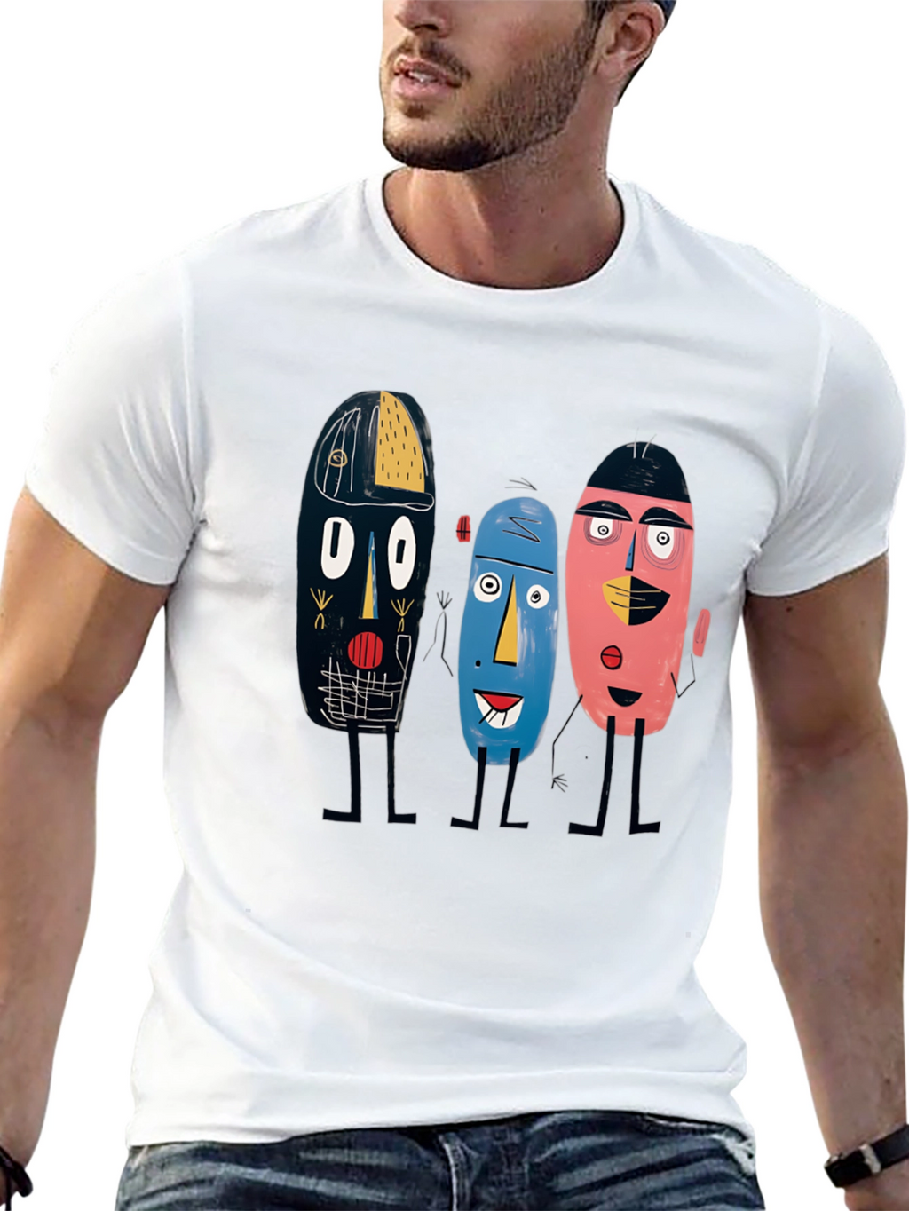 Abstract Faces Graphic Tee - Unique Design Soft Cotton