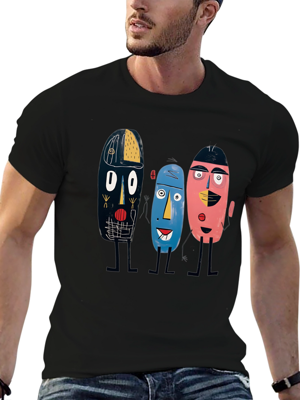 Abstract Faces Graphic Tee - Unique Design Soft Cotton