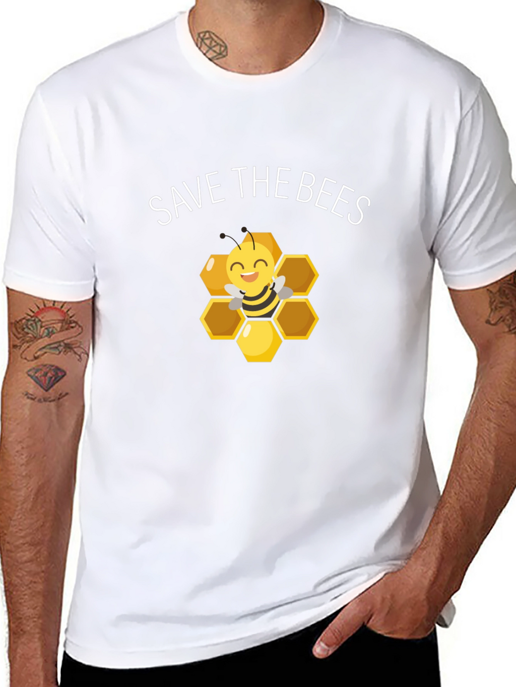 Save the Bees Graphic Tee - Honeycomb Design