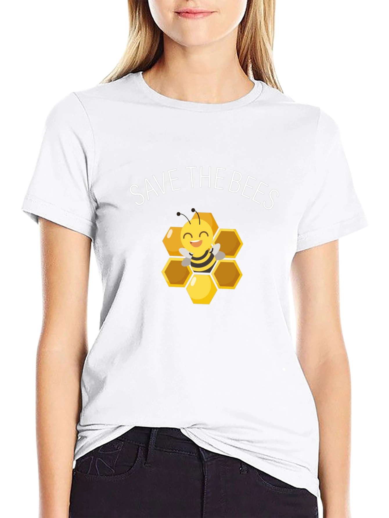 Save the Bees Graphic Tee - Honeycomb Design