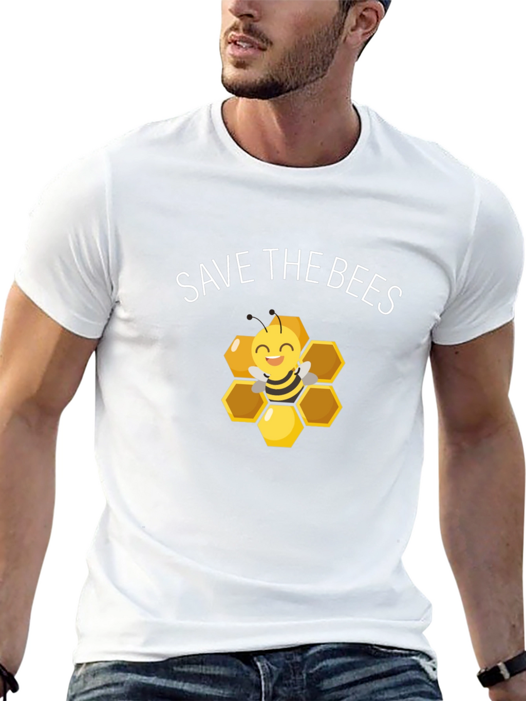 Save the Bees Graphic Tee - Honeycomb Design